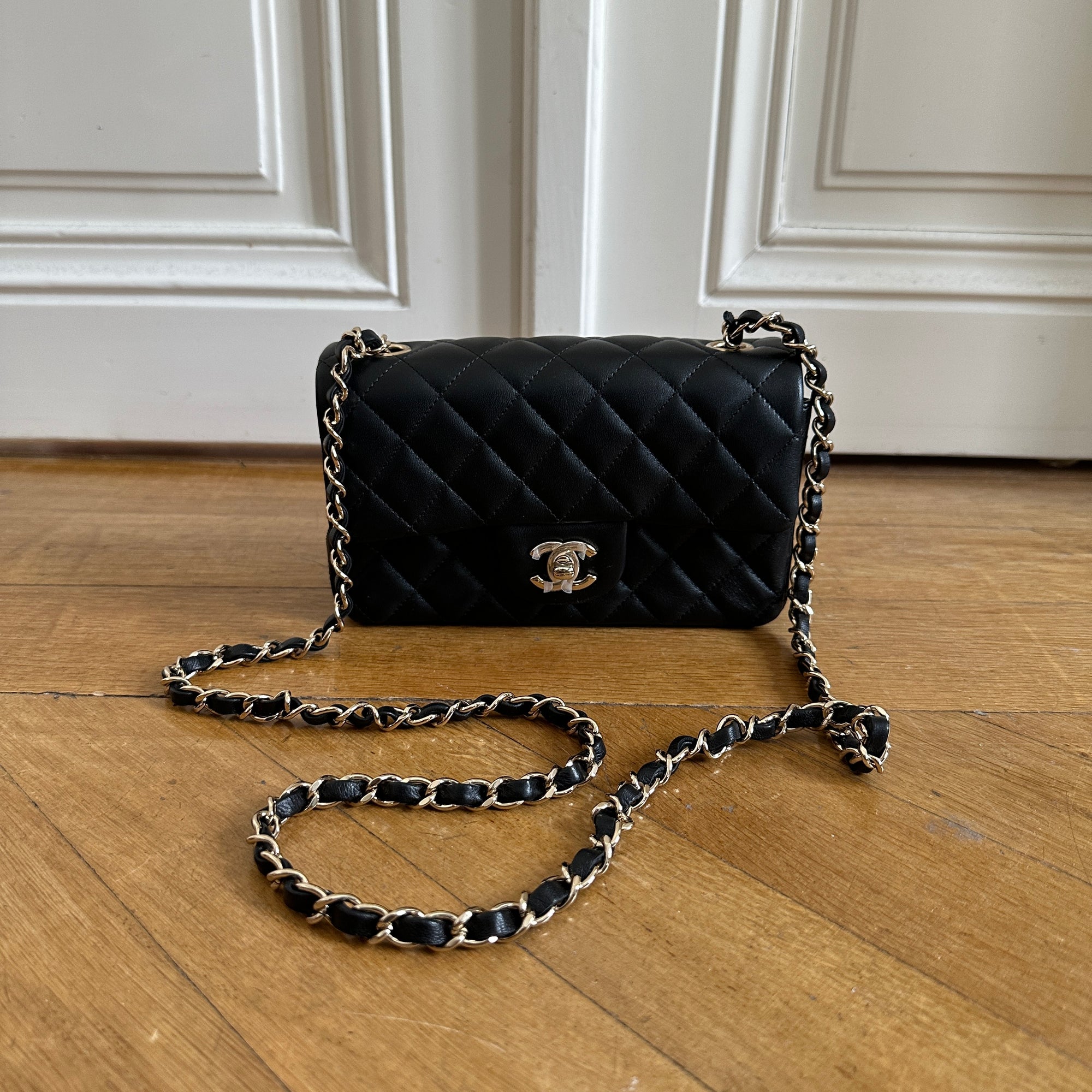 Chanel Classic Black New Mini Flap Bag Quilted Lambskin