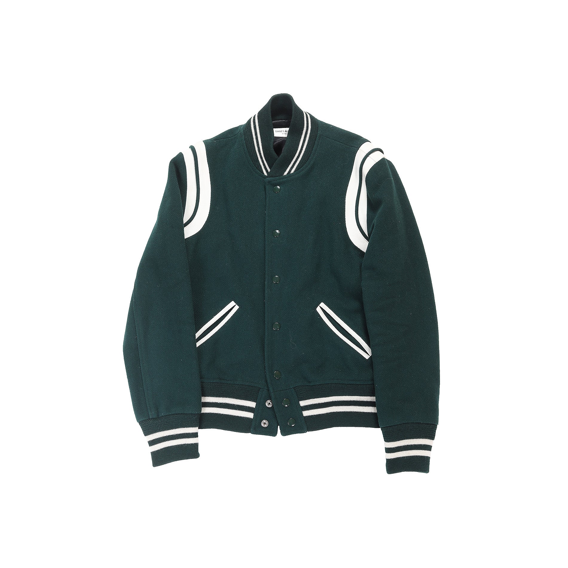 Saint Laurent Paris FW2013 Forest Green Teddy Varsity Bomber