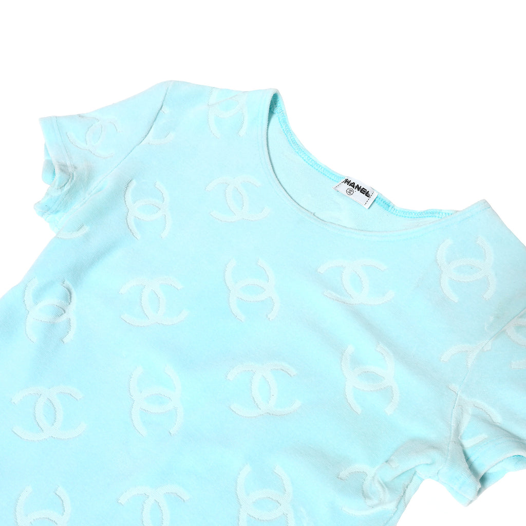 Chanel Baby Blue Velour Logo Crop Top