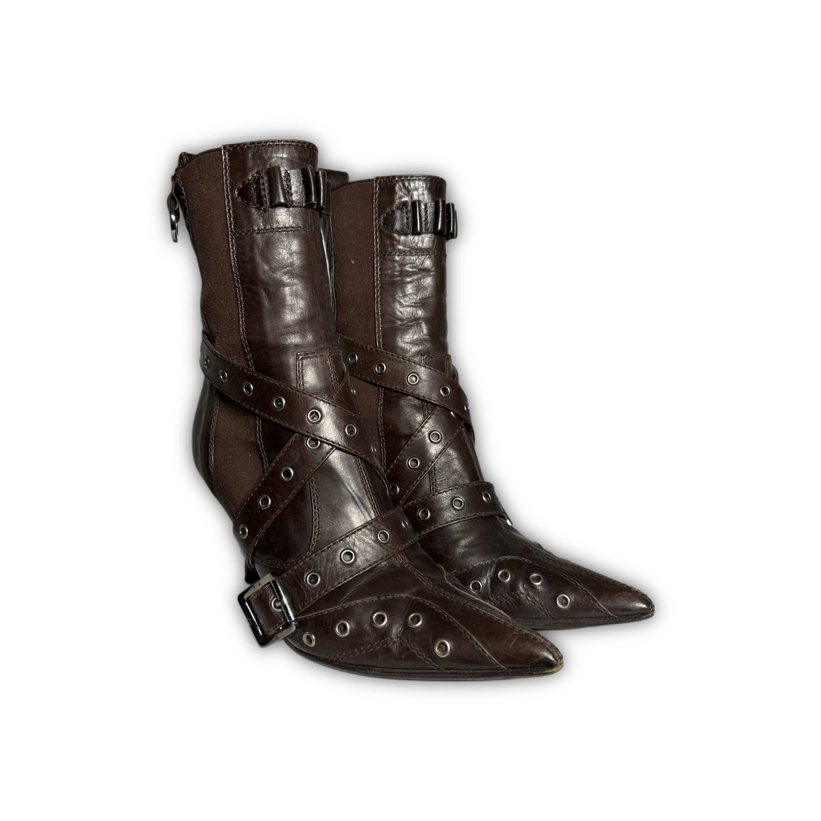 Christian Dior SS02 by John Galliano Studded Strapped Leather Heeled Boots