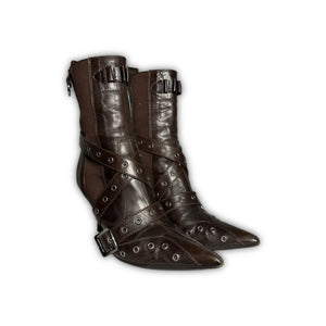Christian Dior SS02 by John Galliano Studded Strapped Leather Heeled Boots