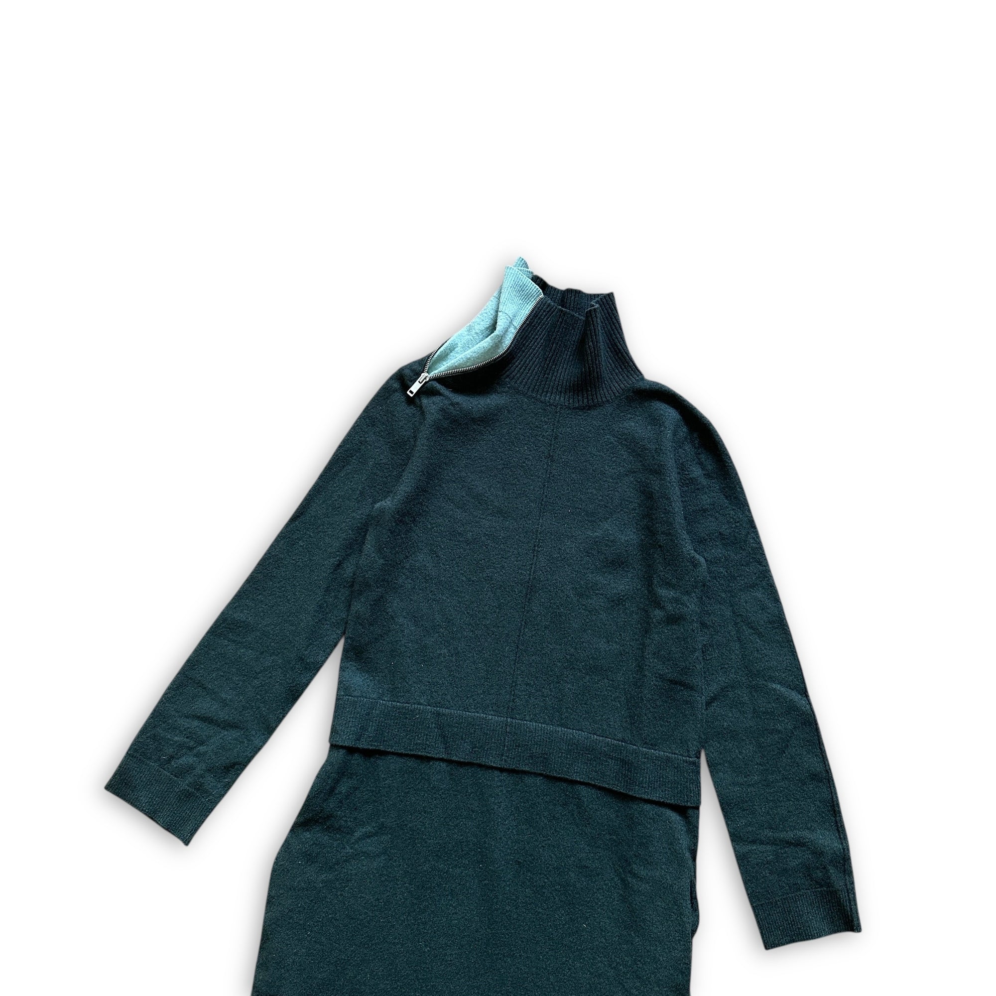 Céline by Phoebe Philo Zipped Contrast Collar Ribbed Wool Dress