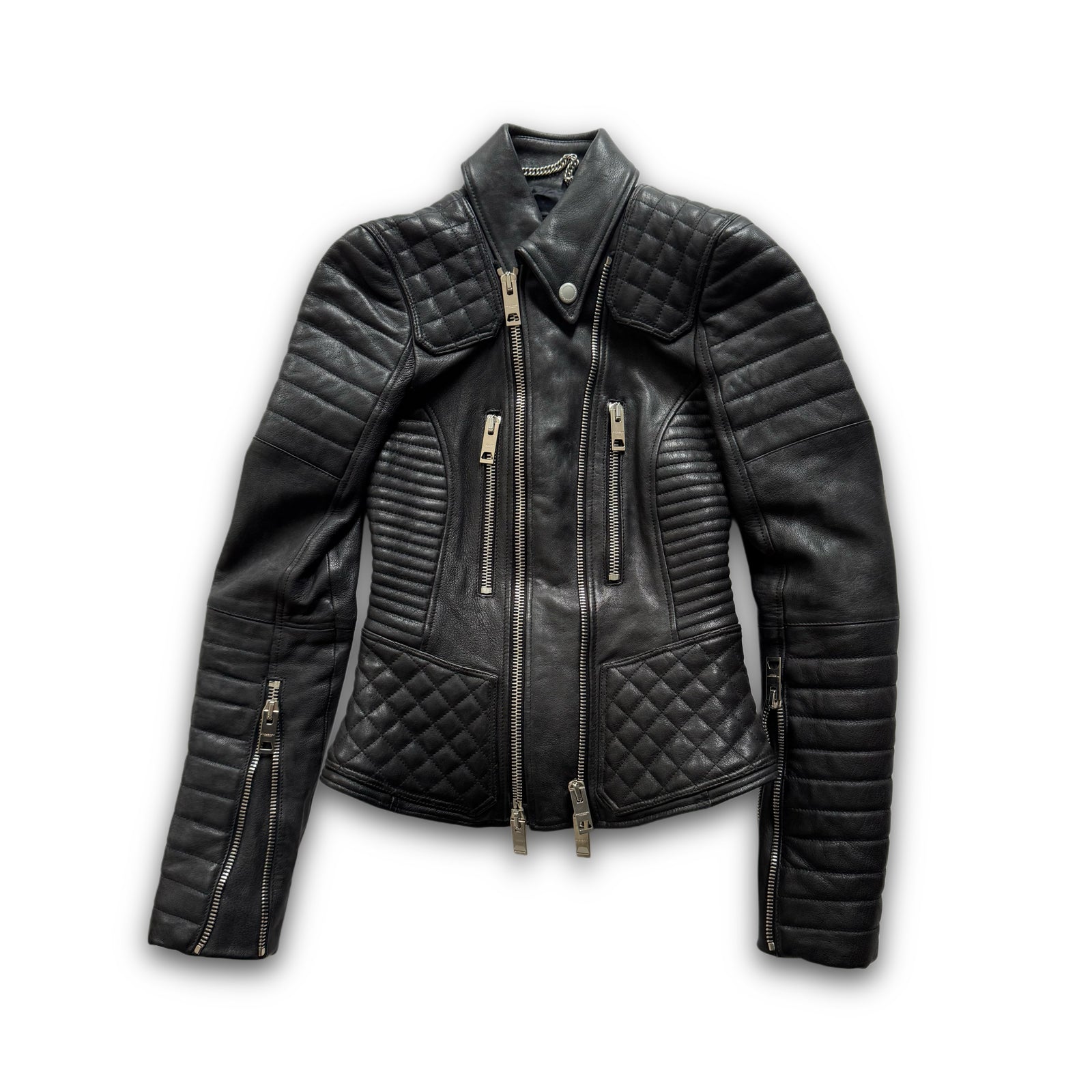Burberry Prorsum by Christopher Bailey Padded Motorcycle Black Leather Jacket