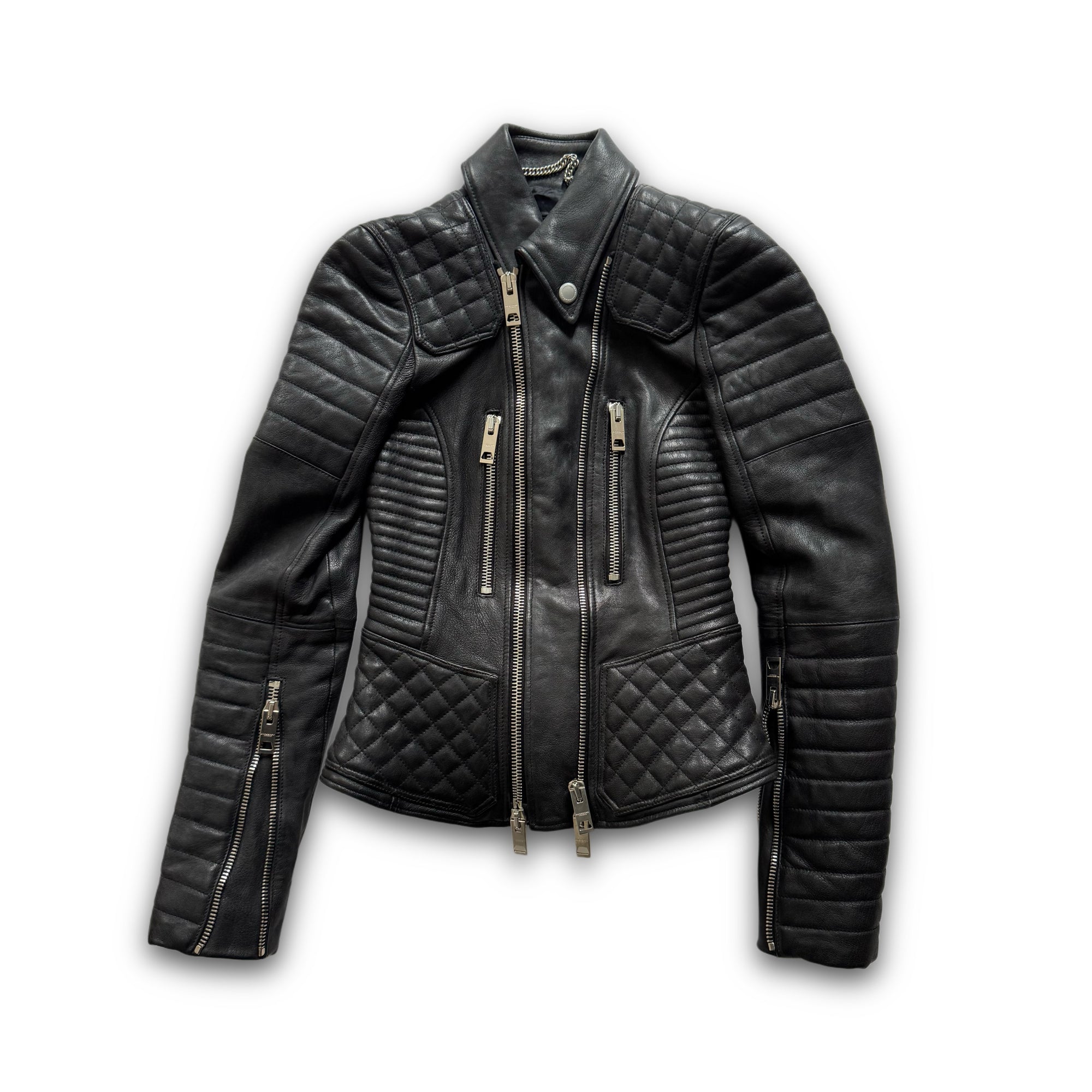 Burberry Prorsum by Christopher Bailey Padded Motorcycle Black Leather Jacket