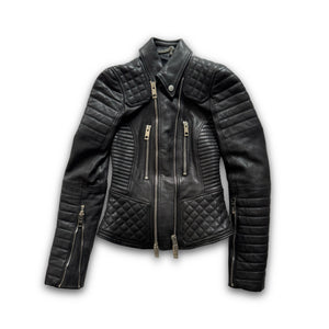 Burberry Prorsum by Christopher Bailey Padded Motorcycle Black Leather Jacket