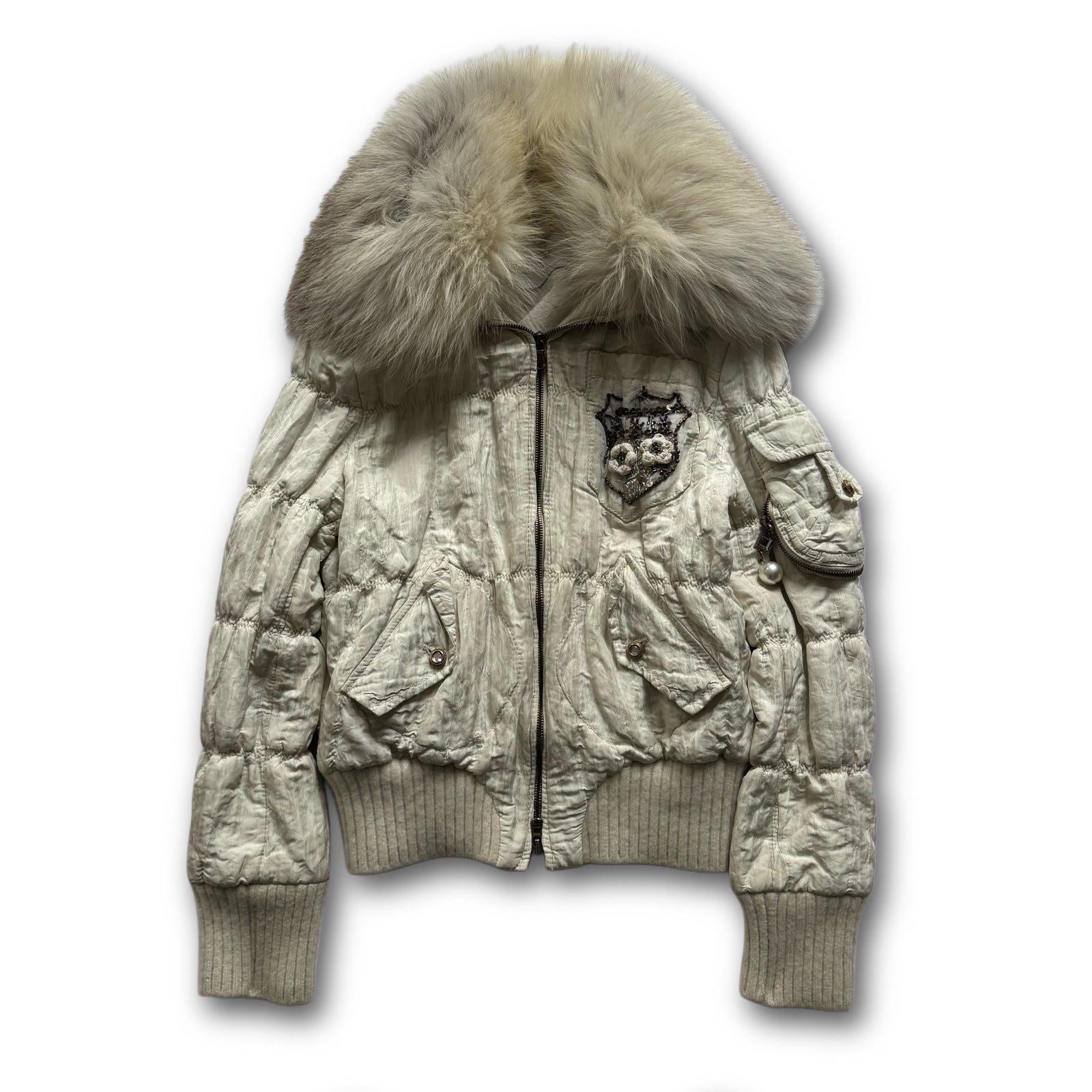 Alexander McQueen 90s Embellished Crest Fur Hood Bomber