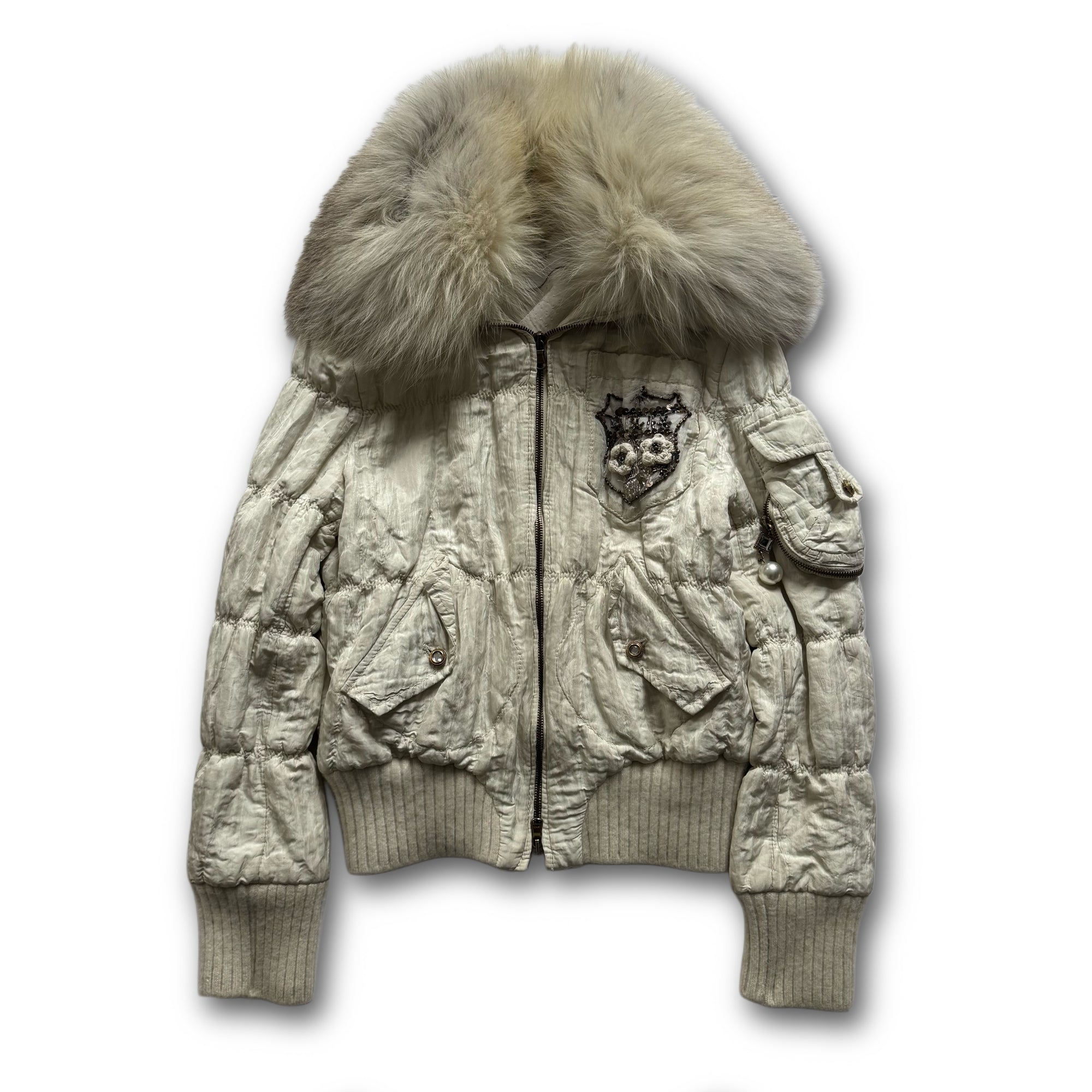 Alexander McQueen 90s Embellished Crest Fur Hood Bomber