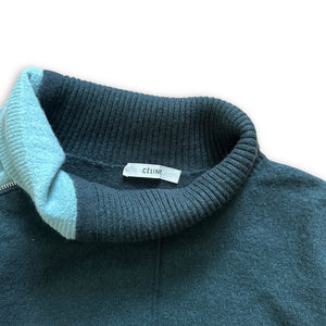 Céline by Phoebe Philo Zipped Contrast Collar Ribbed Wool Dress