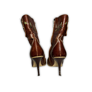 Christian Dior AW05 by John Galliano Floral Emboridered Heeled Leather Boots