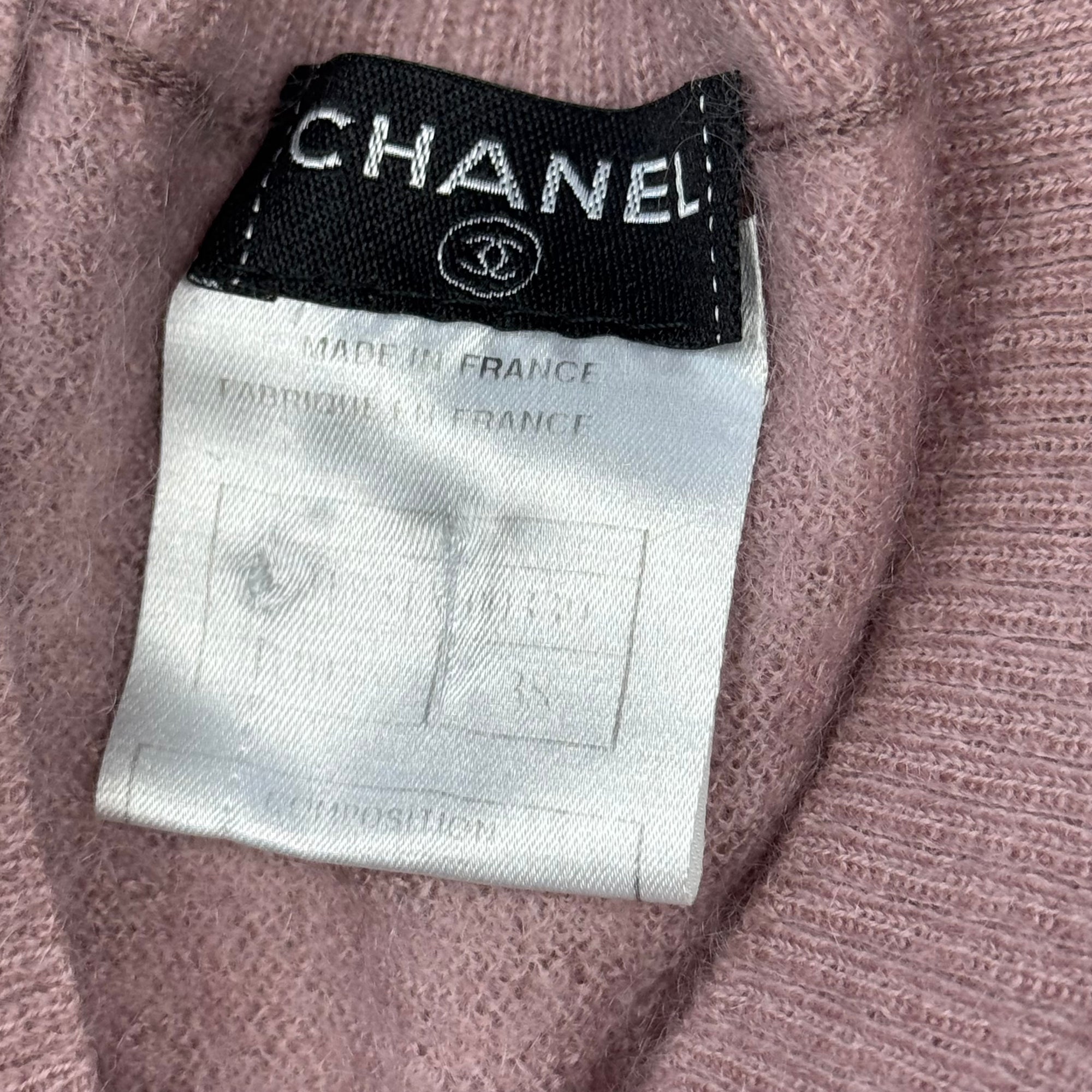 Chanel FW14 by Karl Lagerfeld Pink Cashmere/Mohair Pearl Embellished Knit Sweater