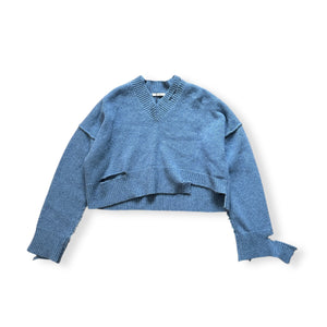 Céline by Phoebe Philo FW17 Blue Oversized Destroyed Knit Sweater