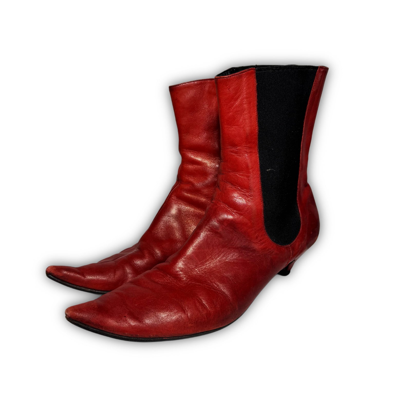 Maison Martin Margiela Artisanal Mismatched Red Pointed Toe Leather Heels
