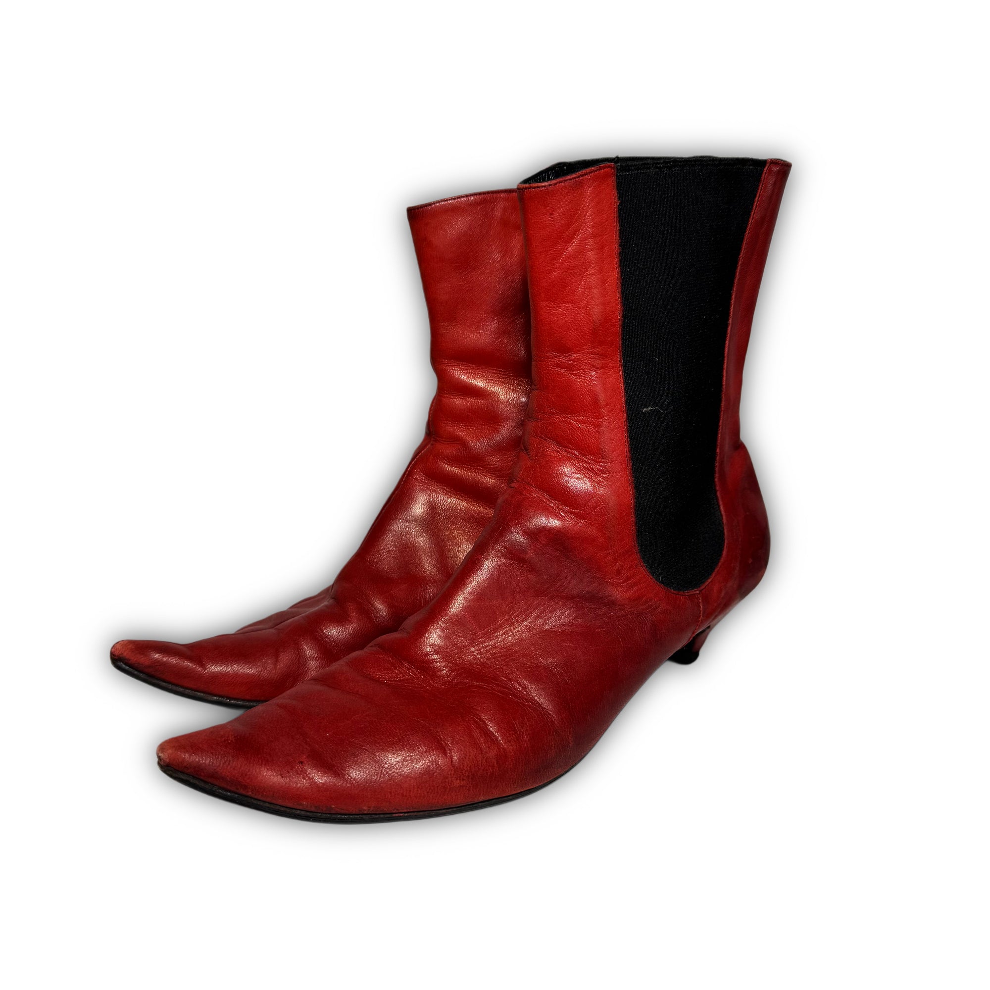 Maison Martin Margiela Artisanal Mismatched Red Pointed Toe Leather Heels