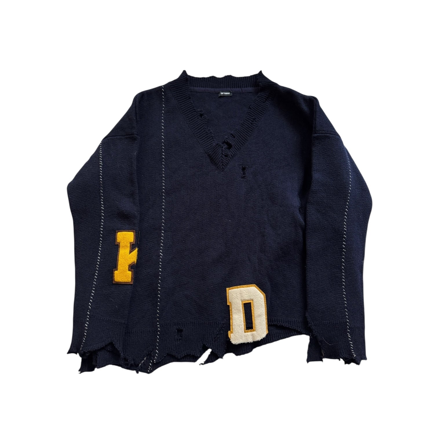 Raf Simons AW16 Oversized Destroyed Varisty Knit Sweater