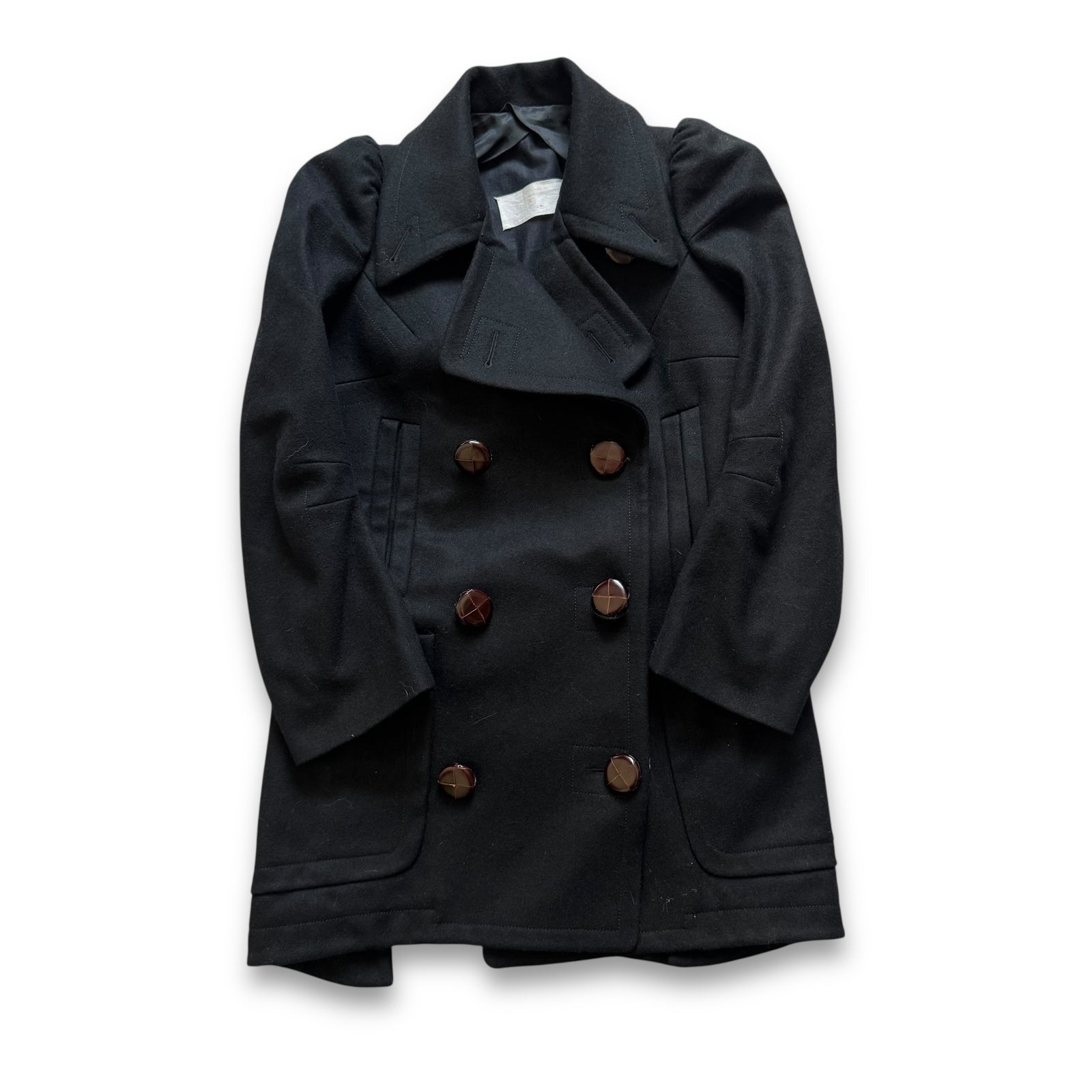 Maison Martin Margiela AW89 Cigarette Shoulder Black Wool Coat