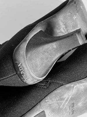 Prada FW99 Grey Wool Heeled Boots