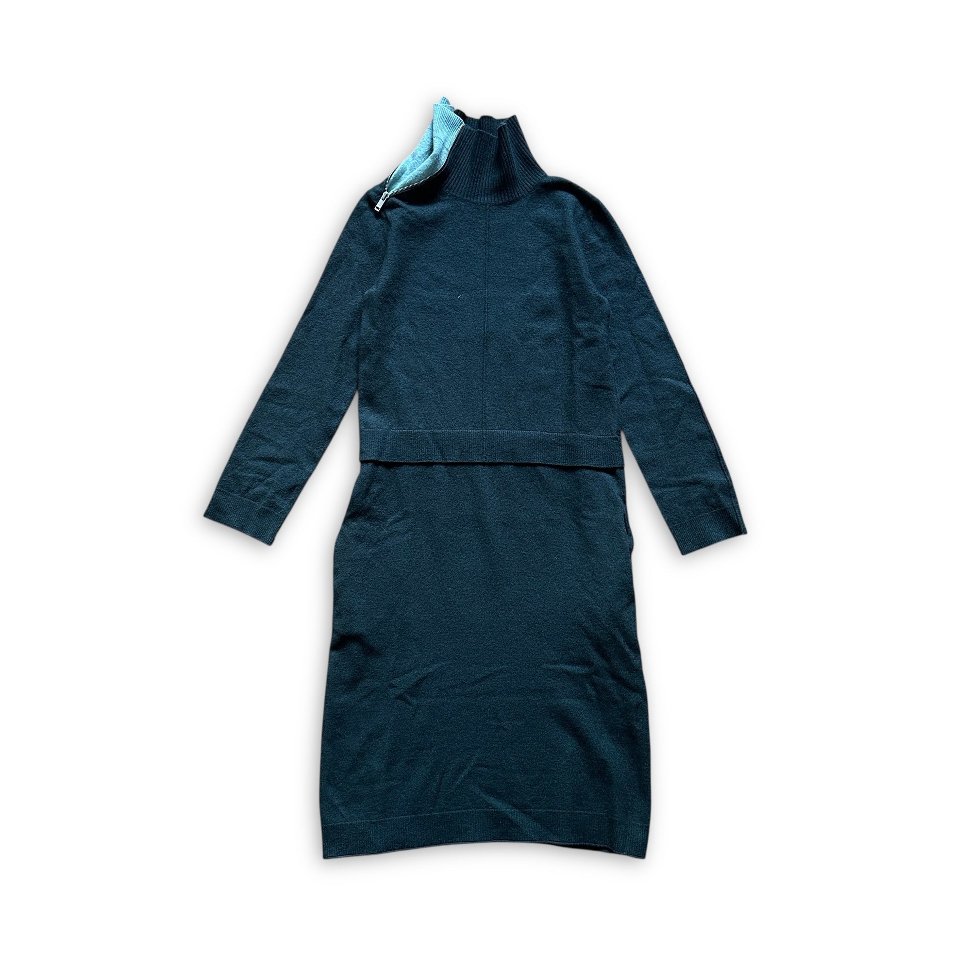 Céline by Phoebe Philo Zipped Contrast Collar Ribbed Wool Dress