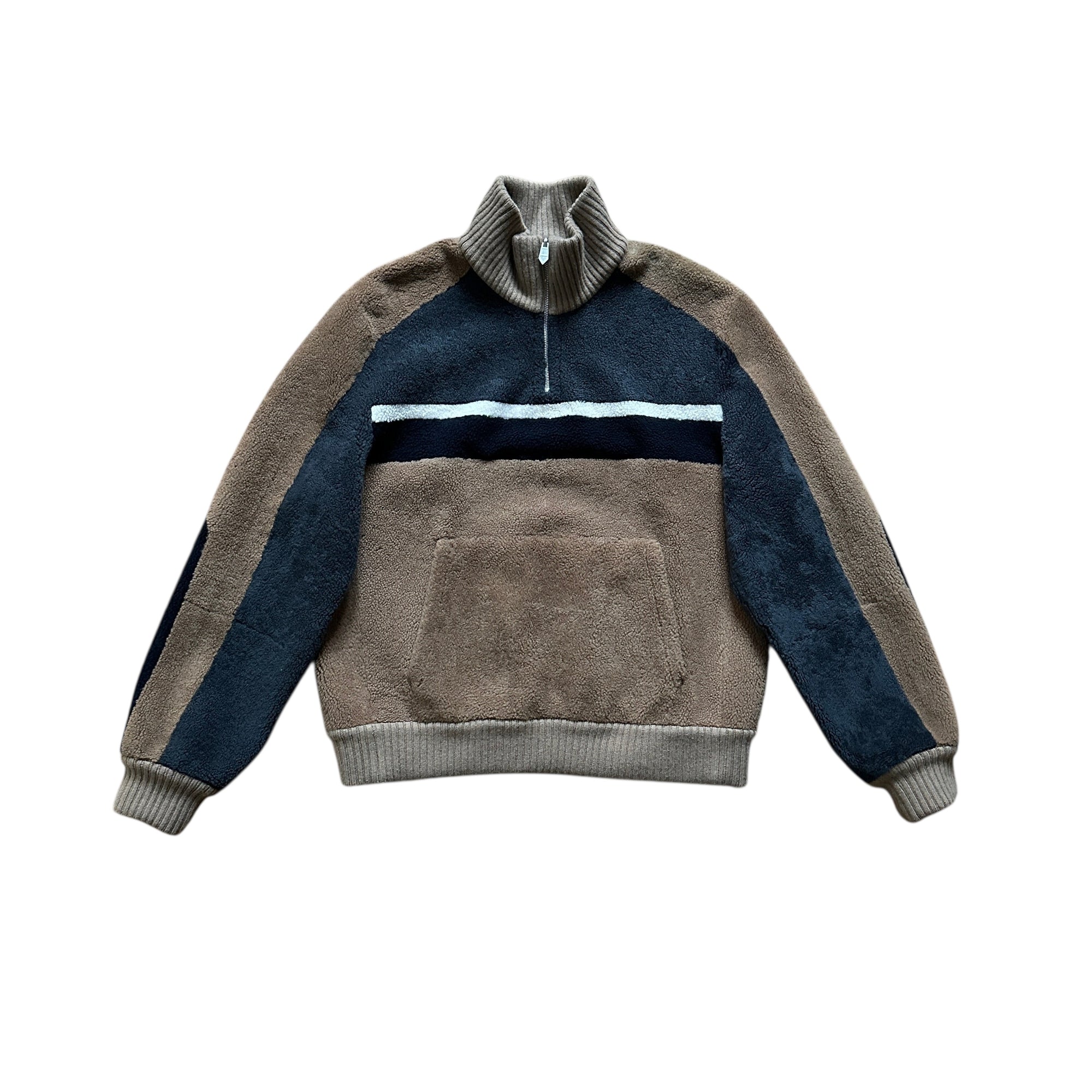 Hermès FW20 Reversible Shearling Leather Paneled Half Zip Jacket