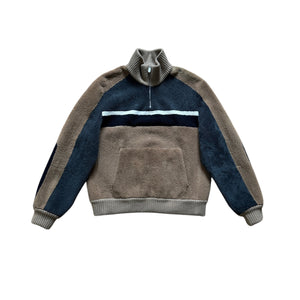 Hermès FW20 Reversible Shearling Leather Paneled Half Zip Jacket
