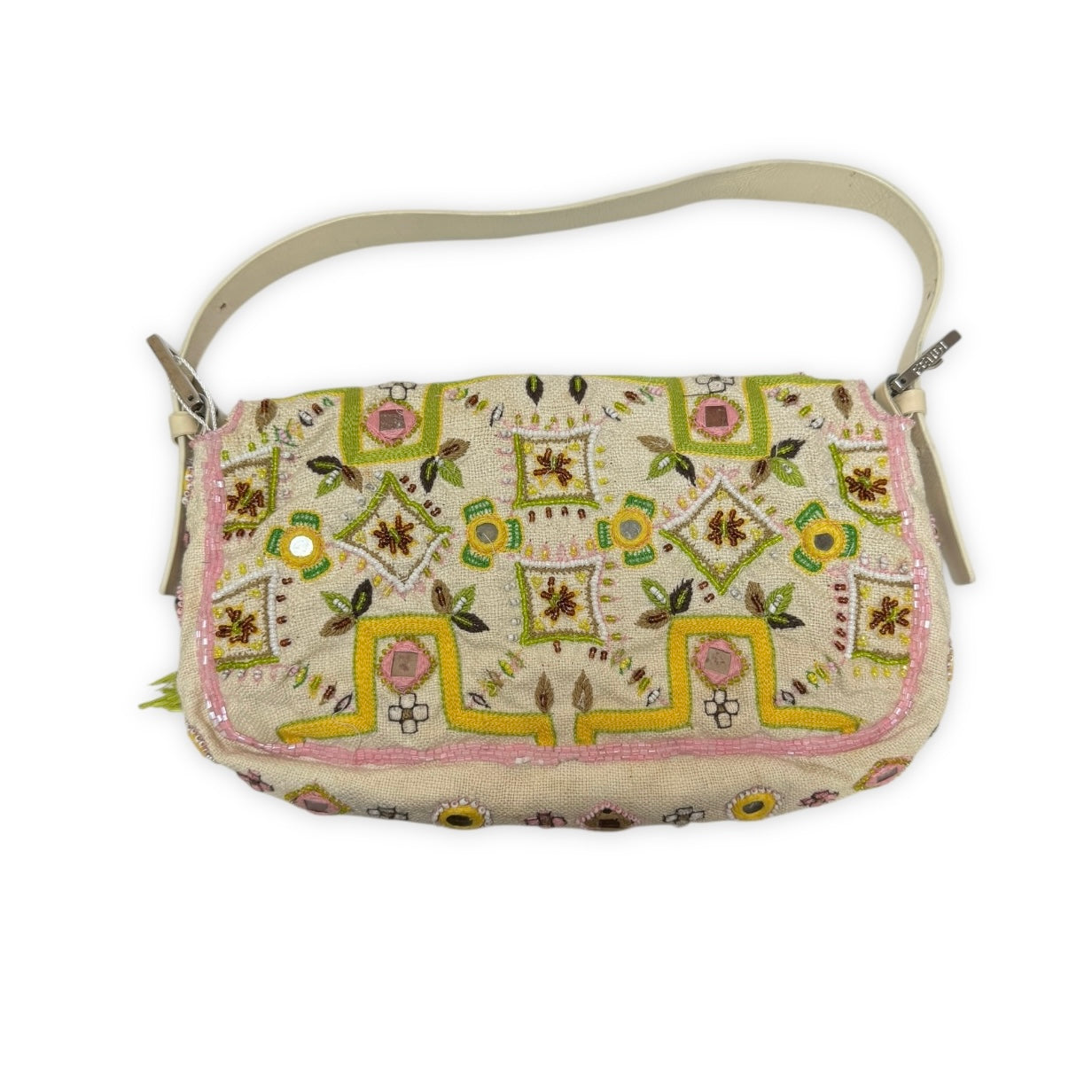 Fendi 2000s Floral Embellished Fringed Baguette Bag