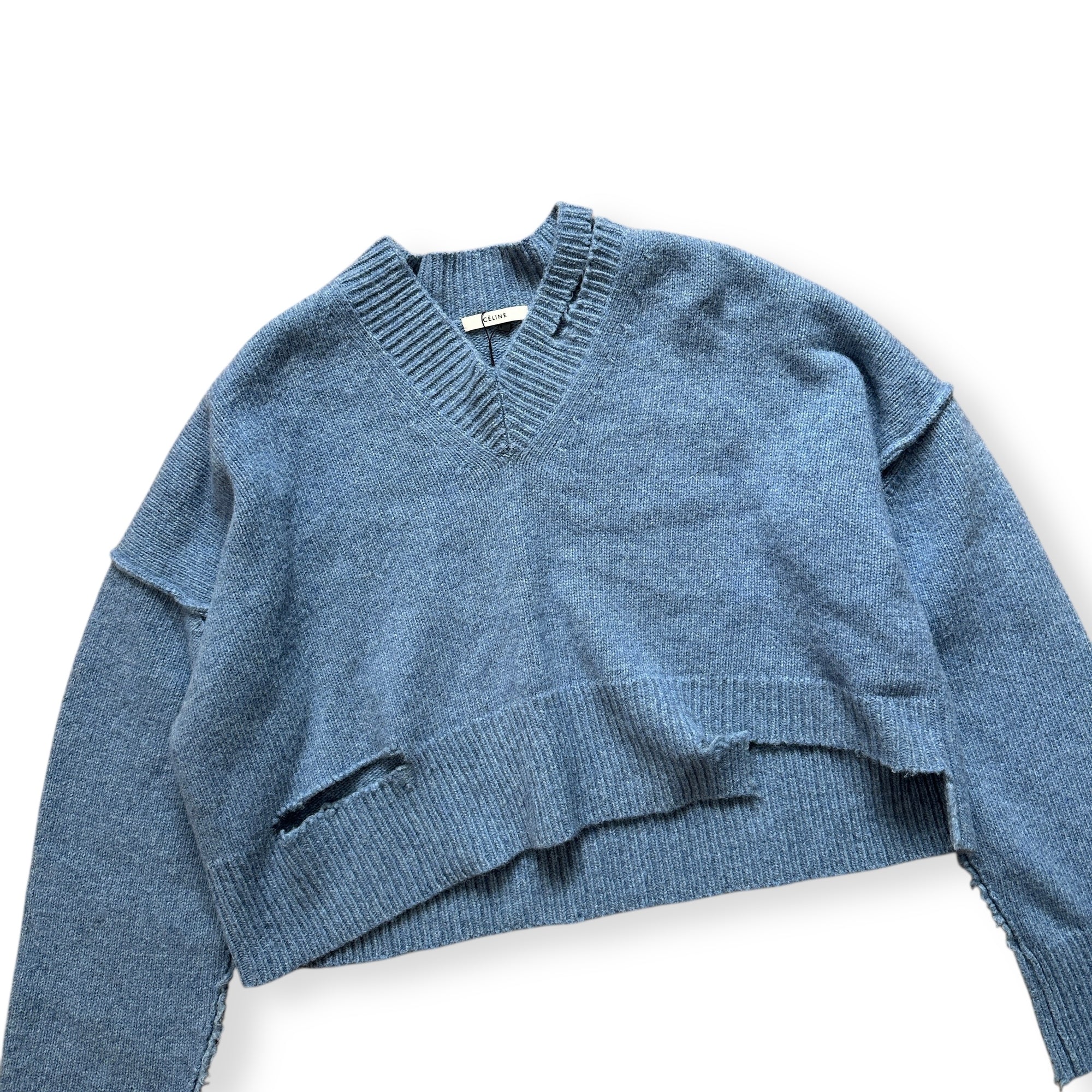Céline by Phoebe Philo FW17 Blue Oversized Destroyed Knit Sweater