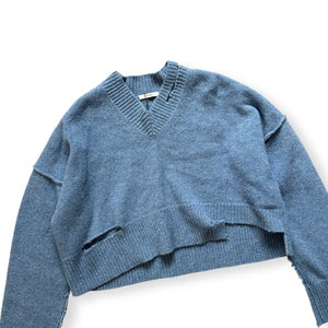 Céline by Phoebe Philo FW17 Blue Oversized Destroyed Knit Sweater