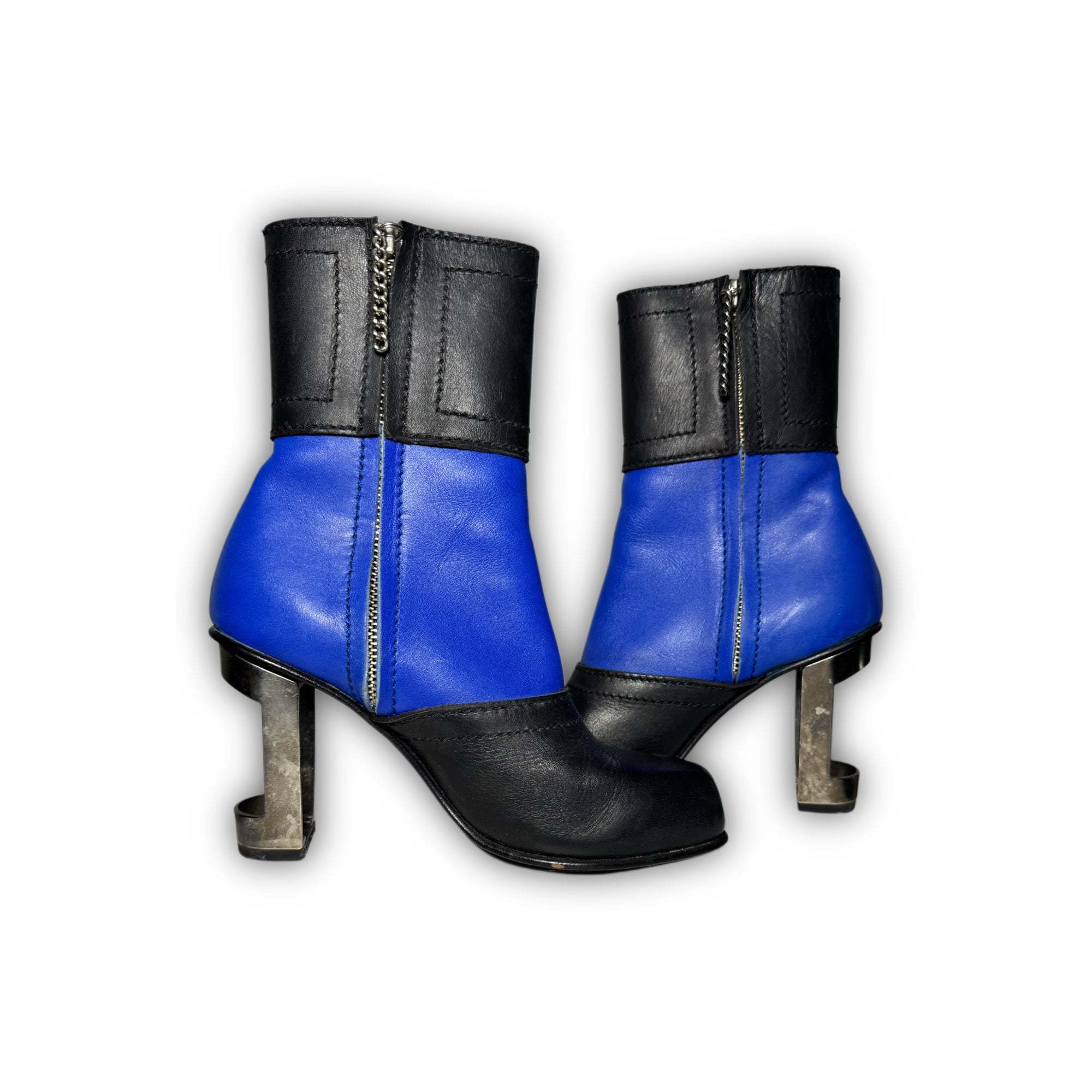 Dirk Bikkembergs 2001 Paneled Leather Metal Heel Zip Boots