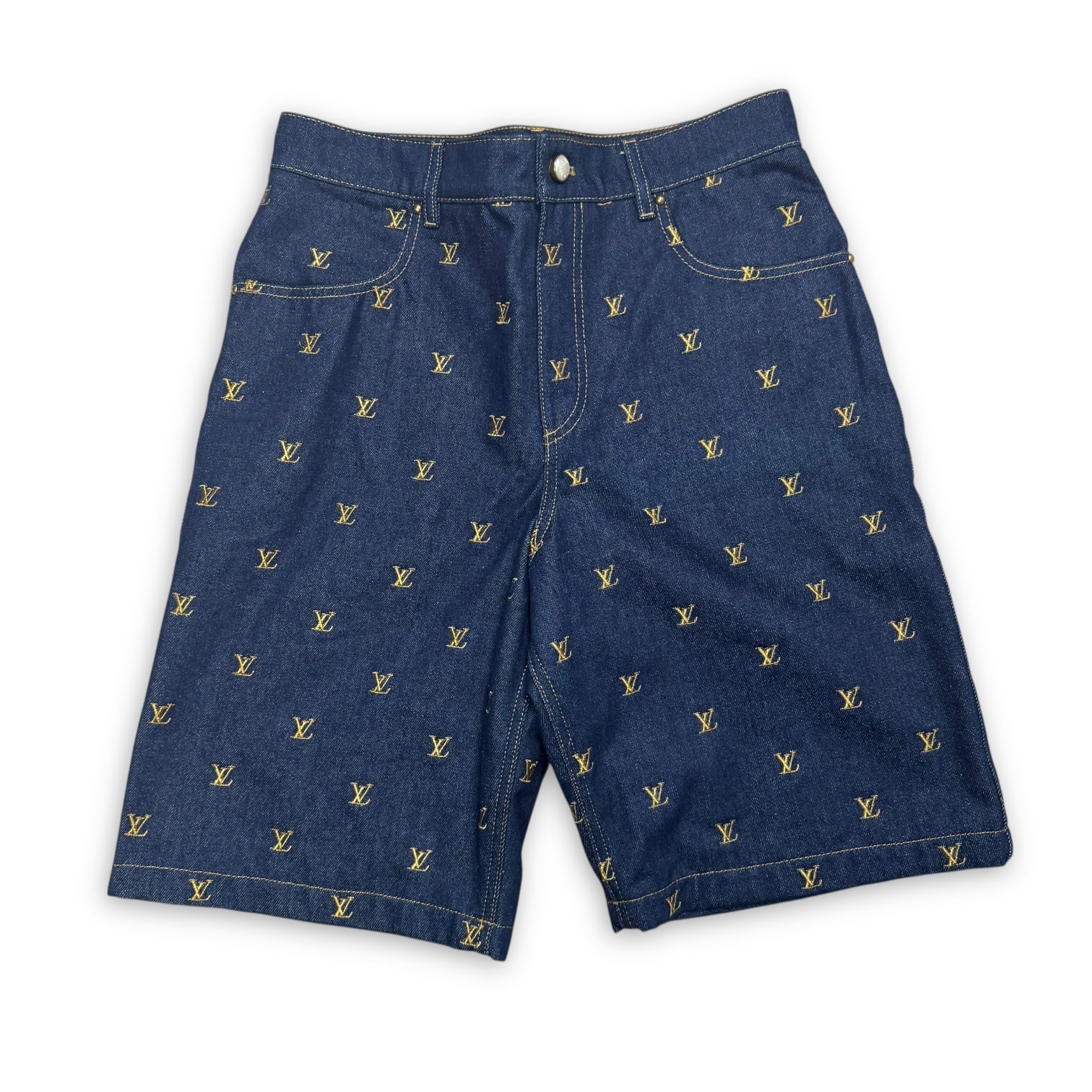 Louis Vuitton SS24 Logo Embroidered Denim Shorts