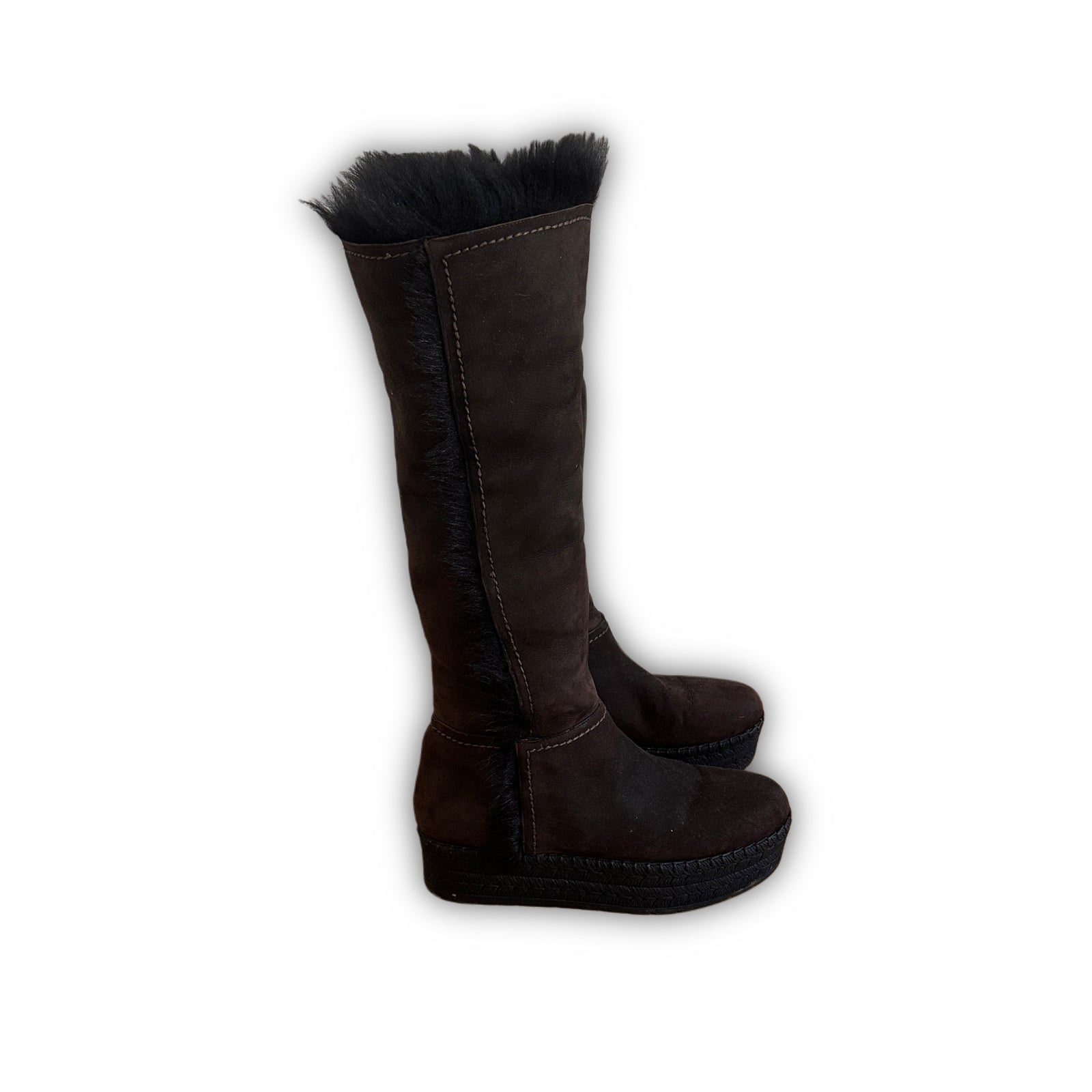 Prada 2000s Fur Lined Suede Knee Boots