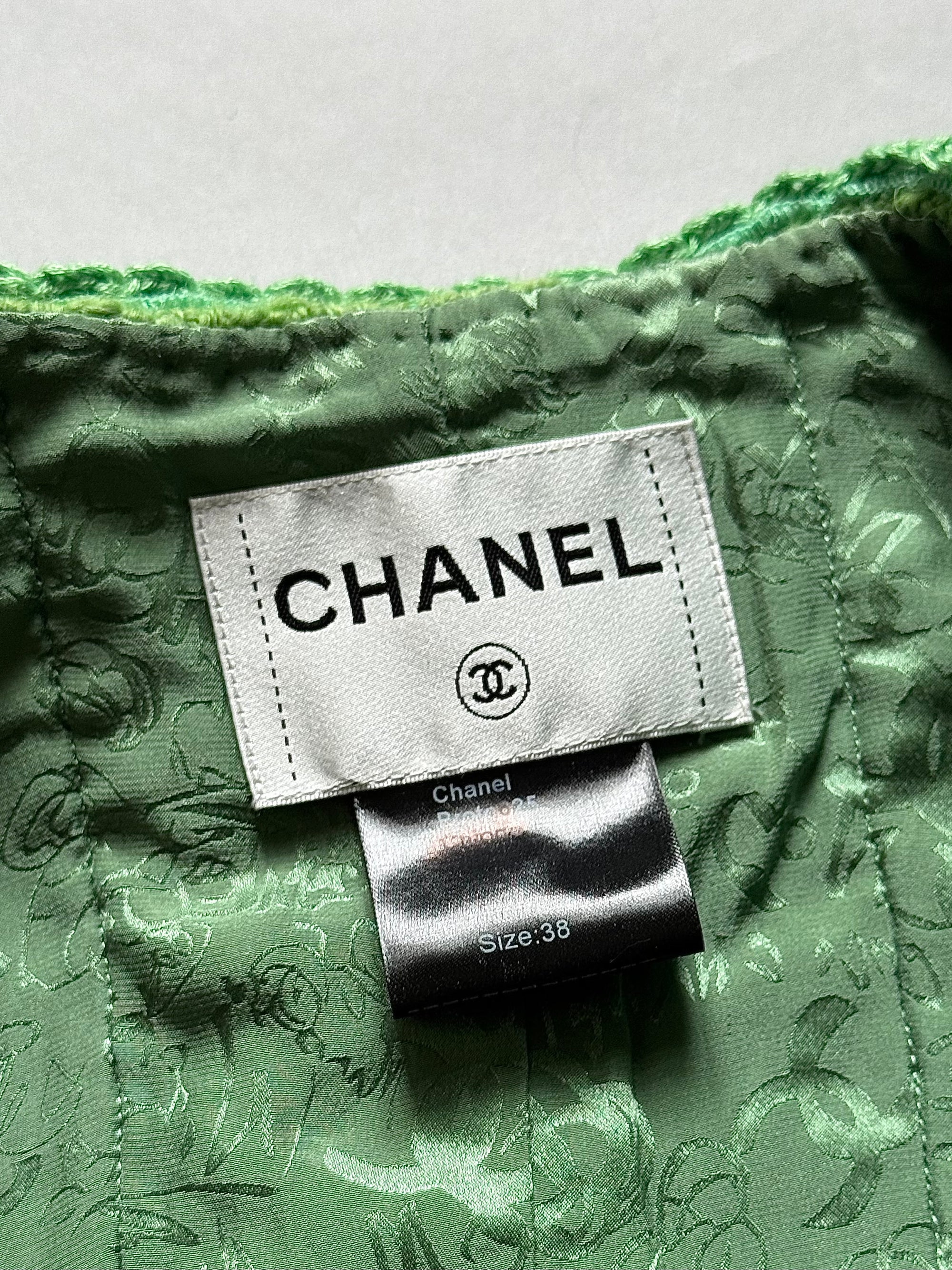 Chanel 2025 Prototype Green Ruffled Boucle Jacket
