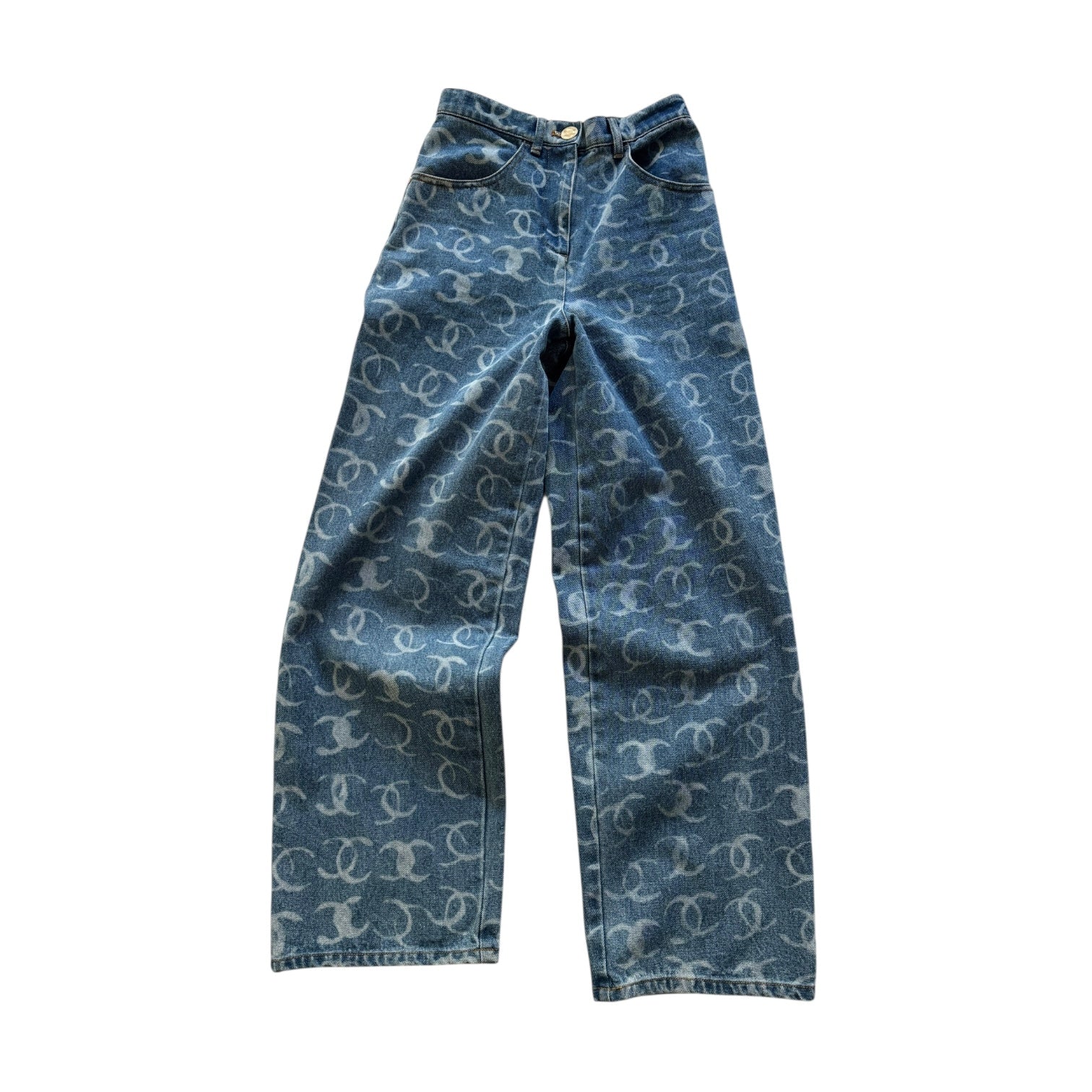 Chanel Pre SS24 Sequined Logomania Bleached Washed Wide Denim