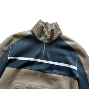 Hermès FW20 Reversible Shearling Leather Paneled Half Zip Jacket