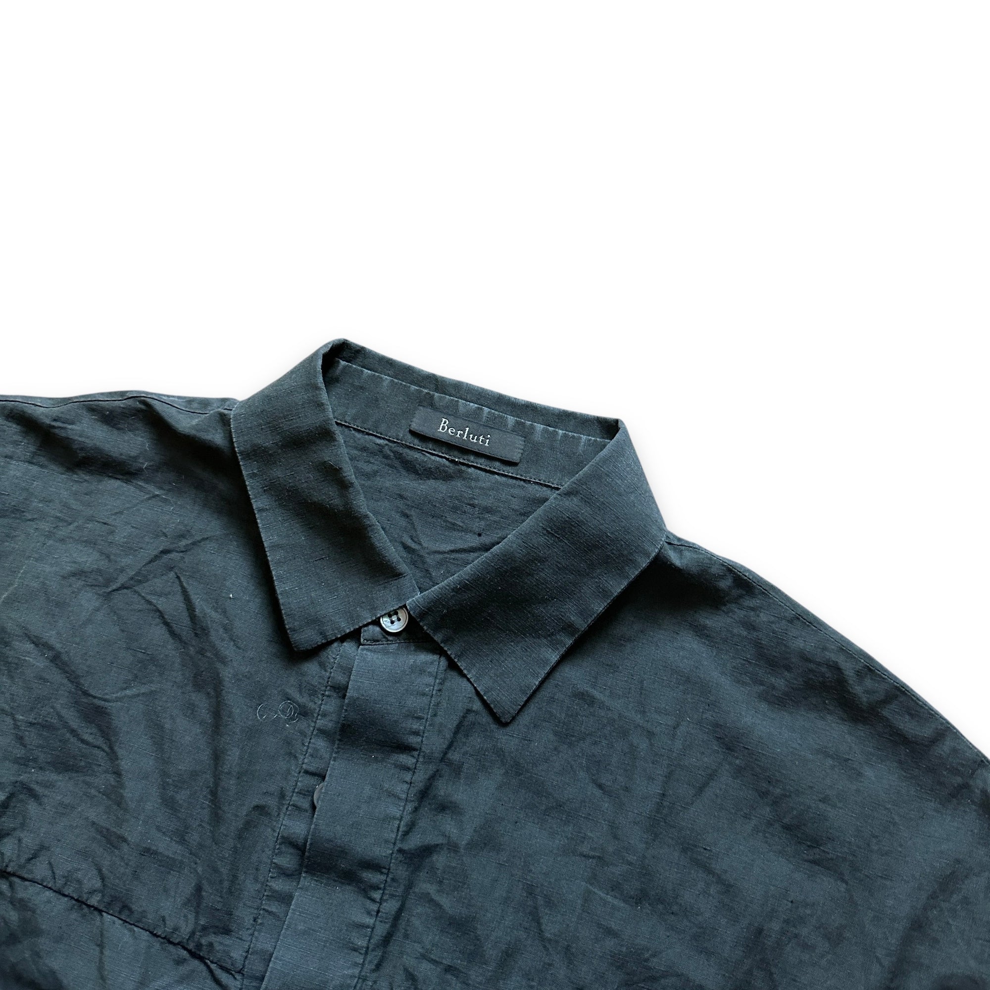 Berluti Anthracite Linen Short Sleeve Shirt