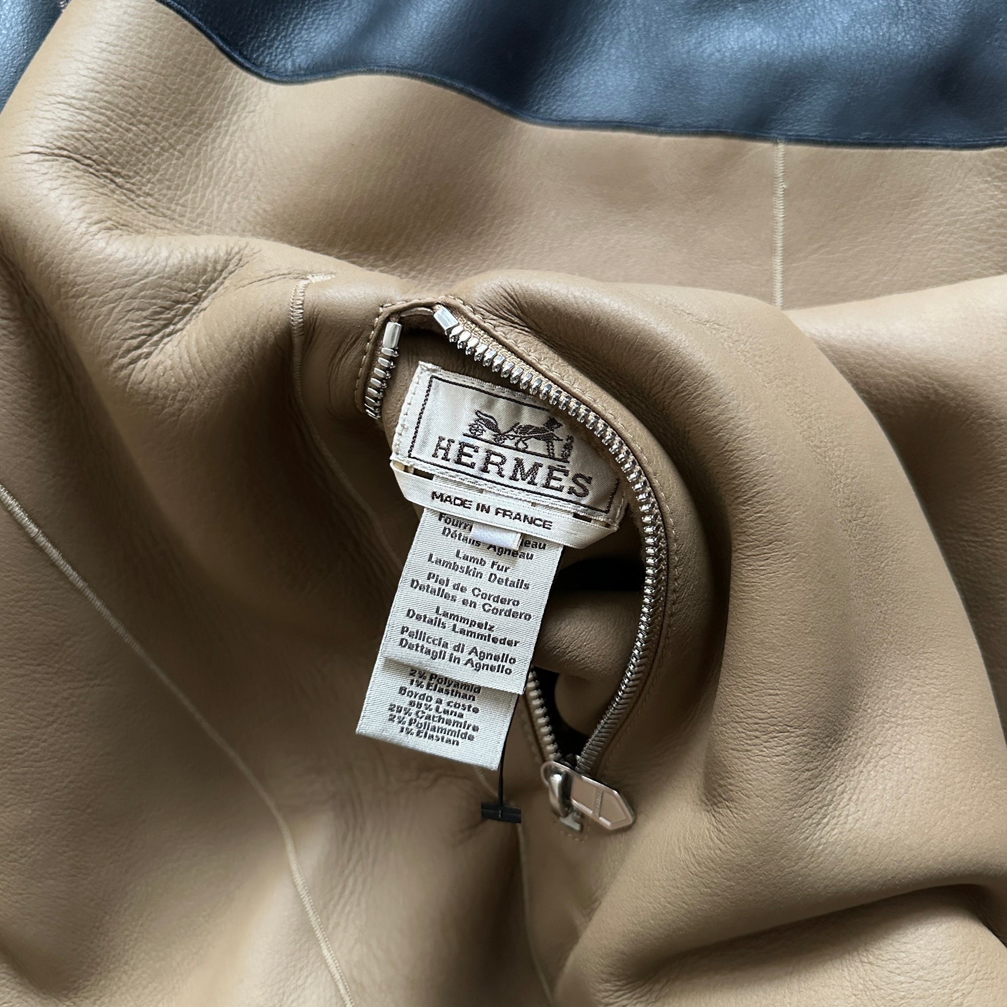 Hermès FW20 Reversible Shearling Leather Paneled Half Zip Jacket