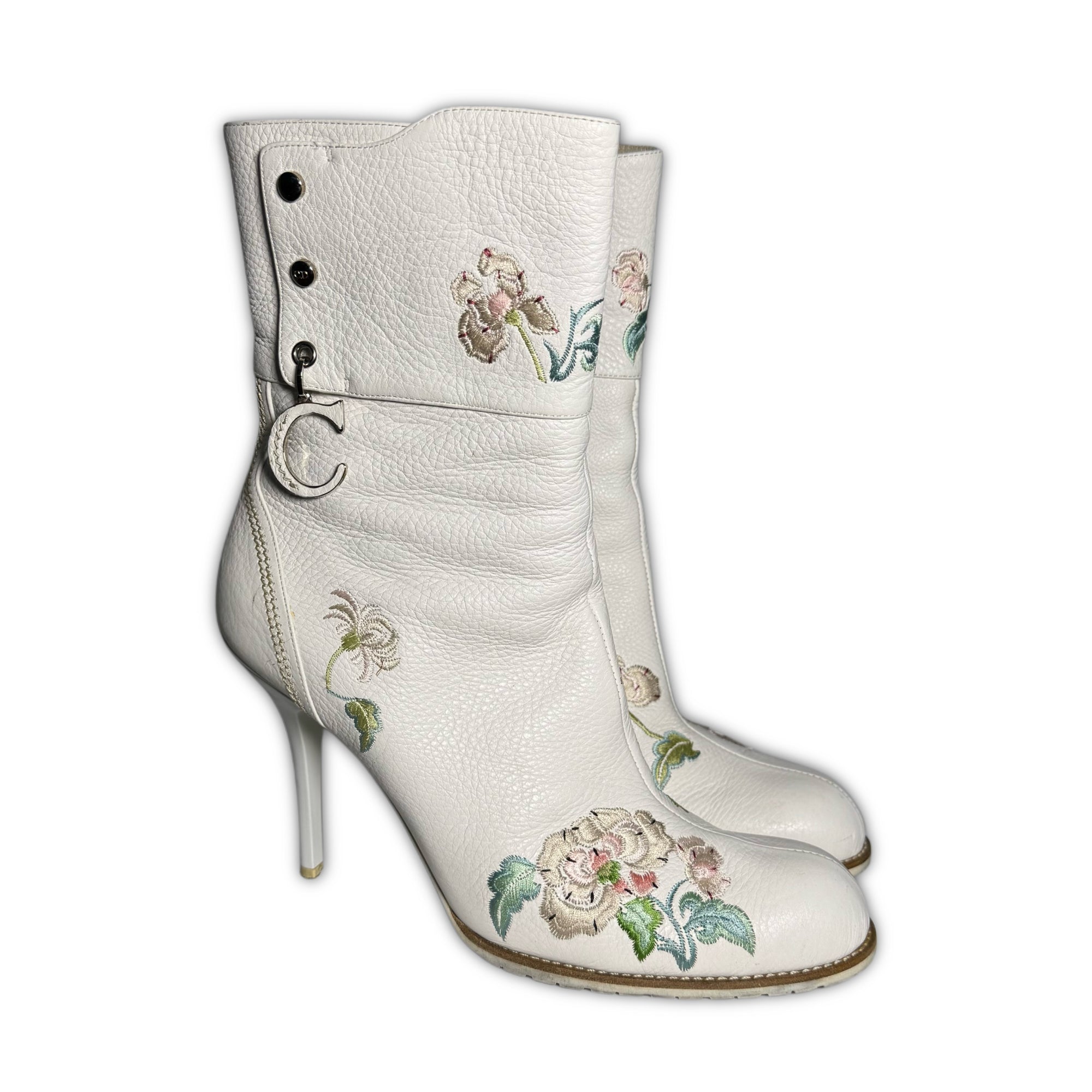 Christian Dior by John Galliano SS05 Floral Embroidered Leather Heeled Boots
