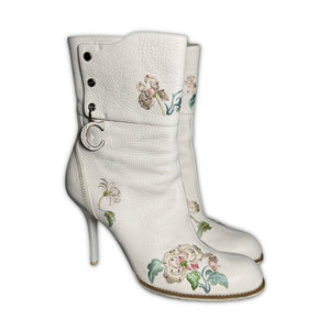 Christian Dior by John Galliano SS05 Floral Embroidered Leather Heeled Boots