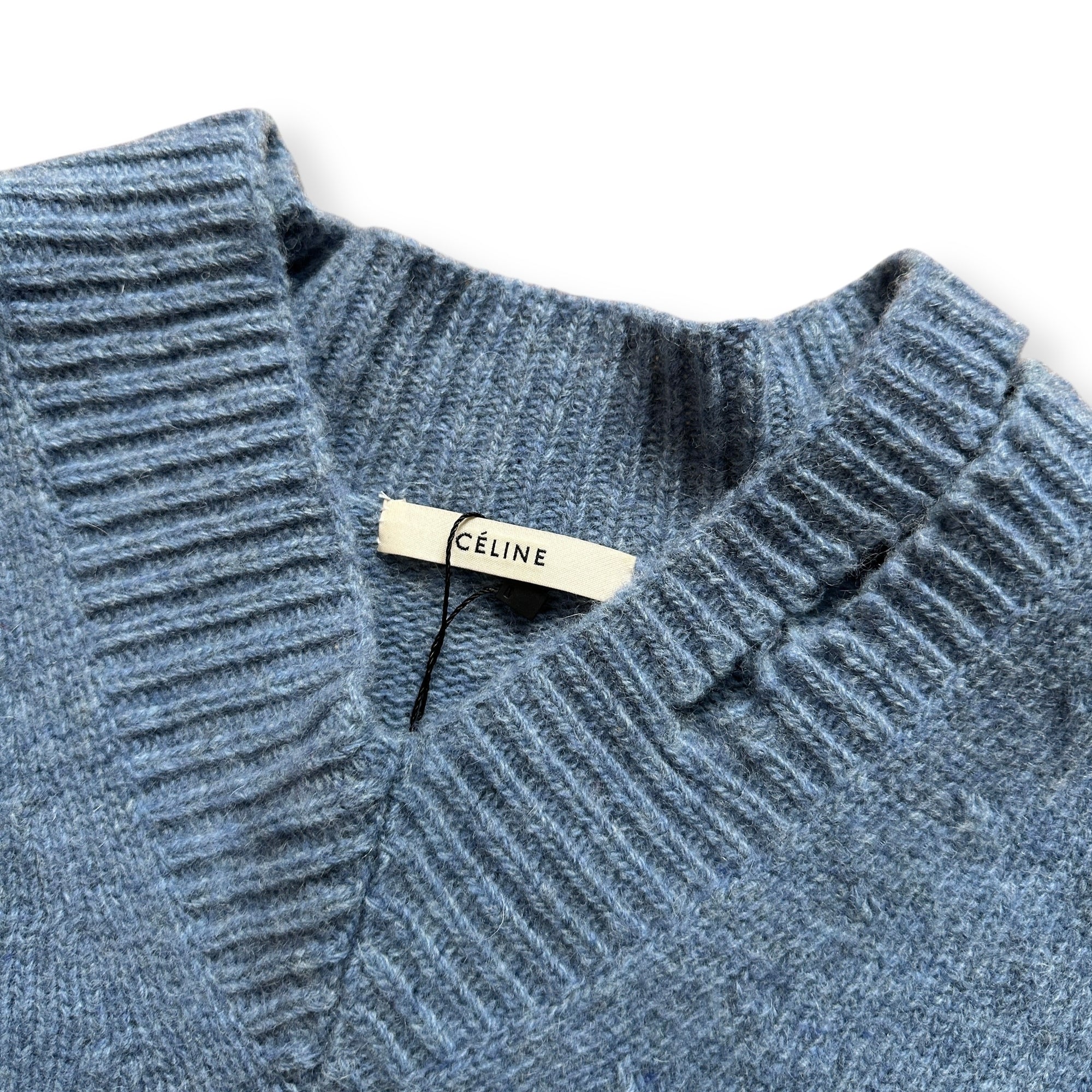Céline by Phoebe Philo FW17 Blue Oversized Destroyed Knit Sweater