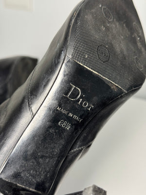 Christian Dior 2004 by John Galliano Metal Plate Buckle Black Leather Pointed Boots