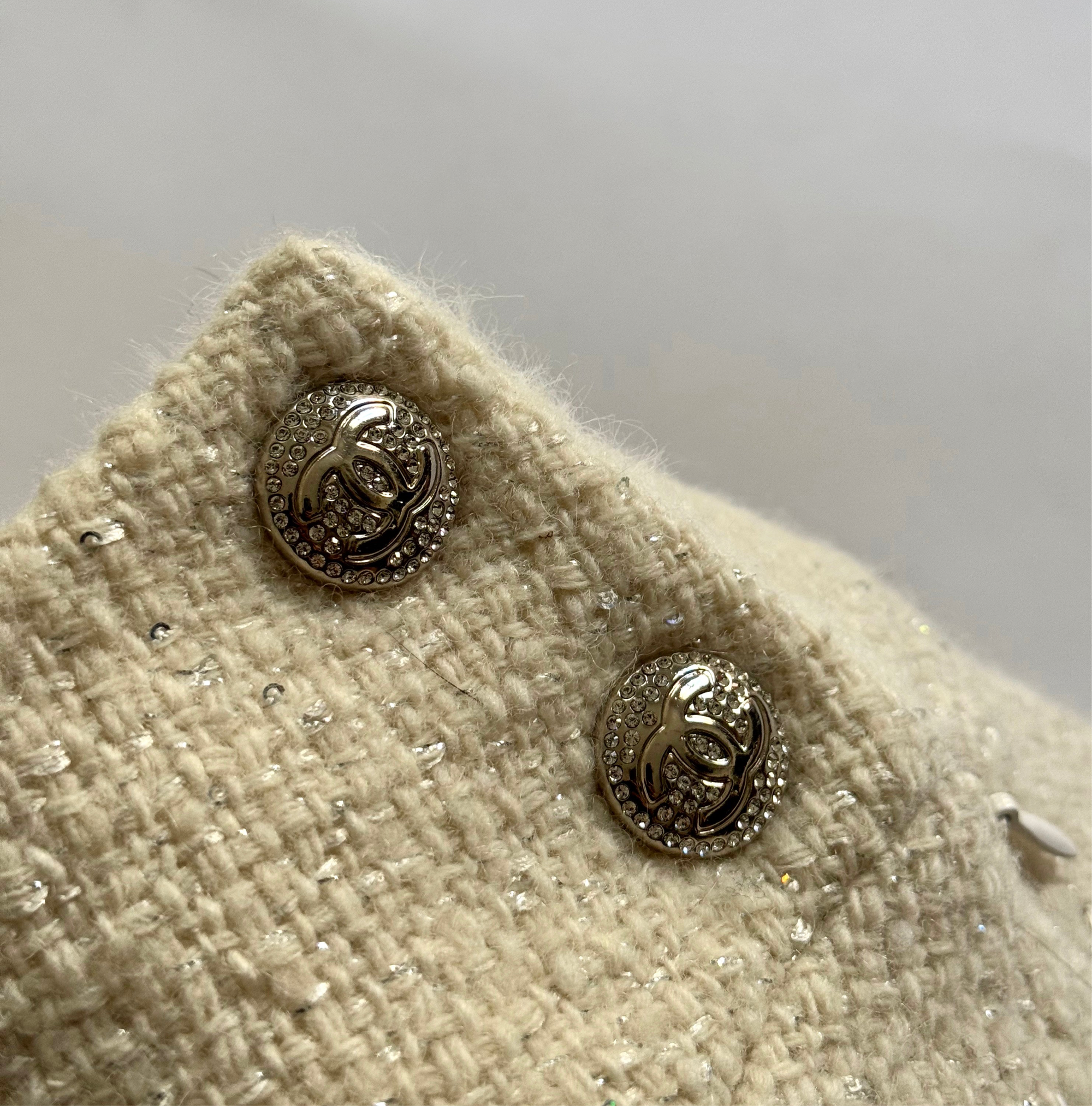 Chanel 2024 Fur Trim Sequined Boucle Mini Skirt