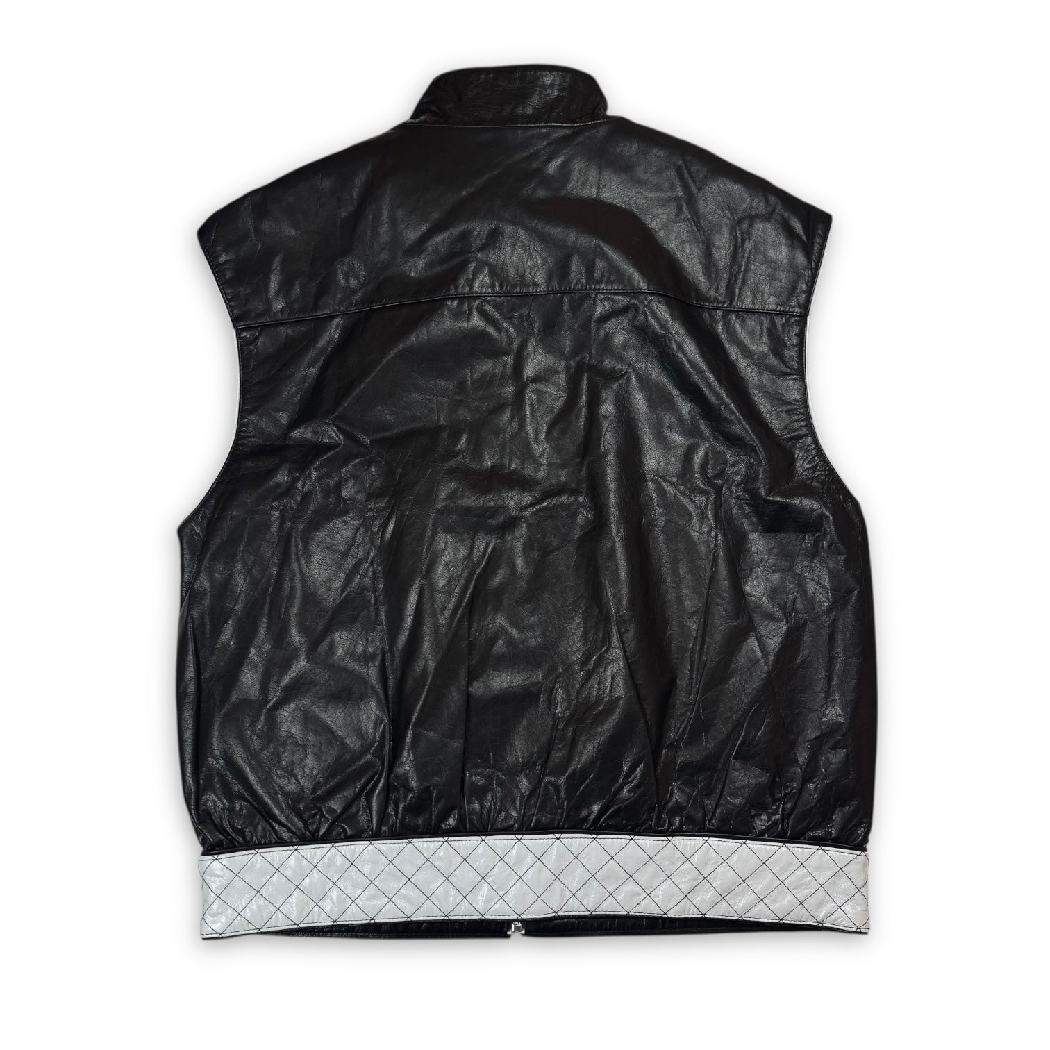 Chanel SS24 Oversized Black Leather Contrast Trimmed Racer Vest Sample