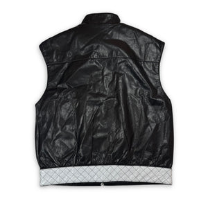 Chanel SS24 Oversized Black Leather Contrast Trimmed Racer Vest Sample