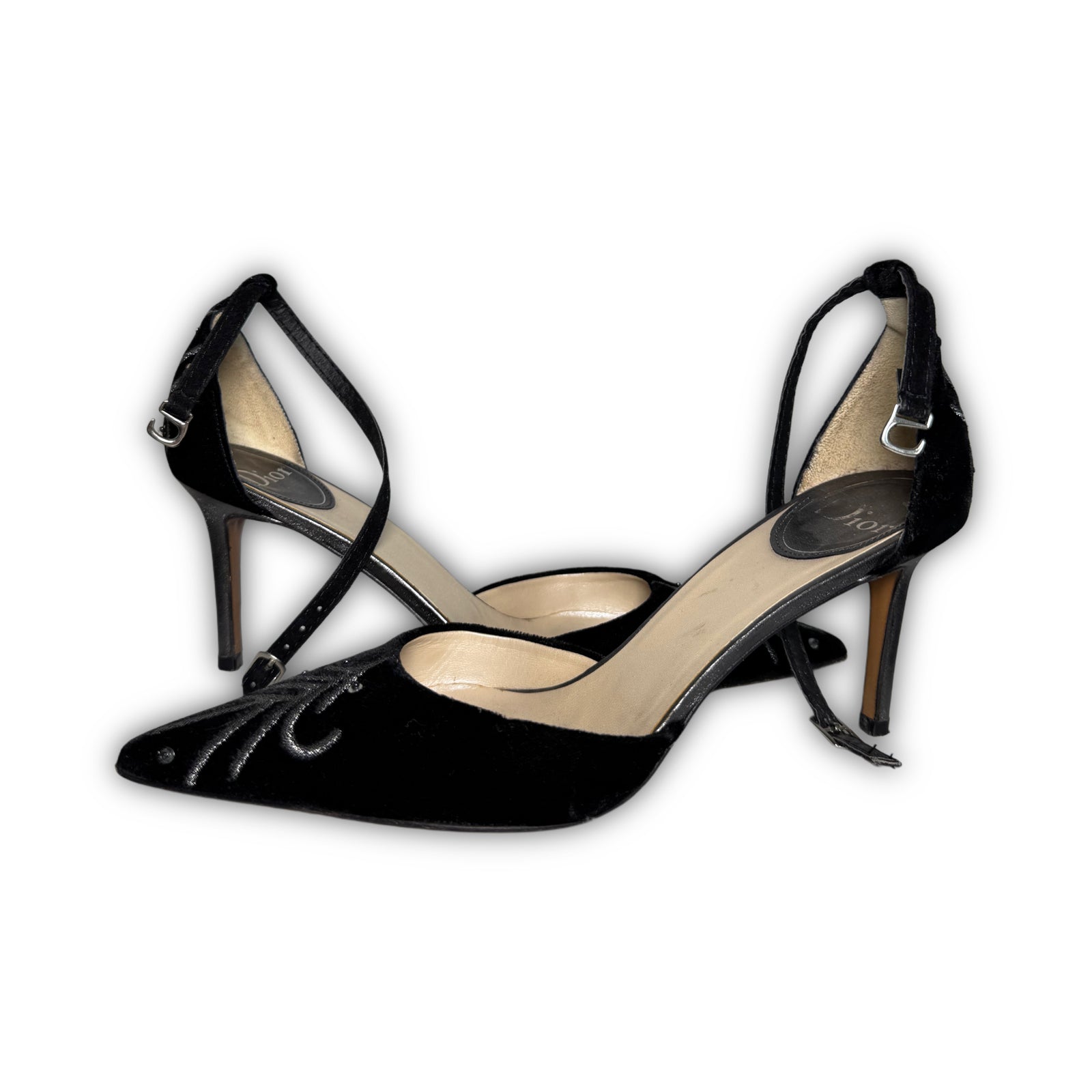 Christian Dior 2000s Strapped Beaded Velvet Heels