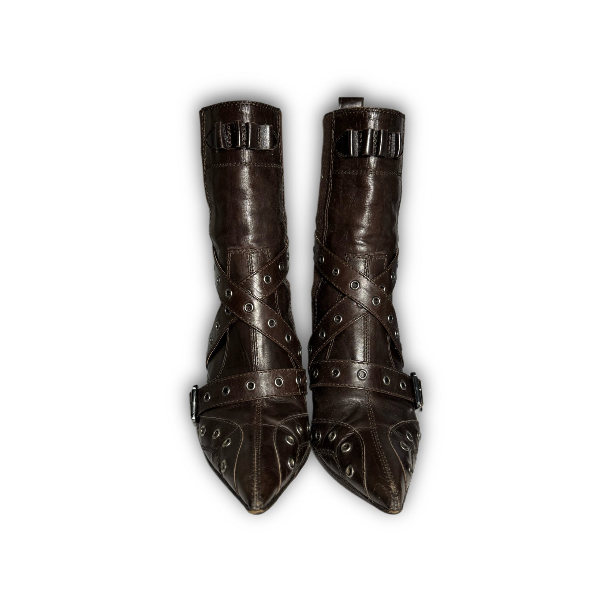 Christian Dior SS02 by John Galliano Studded Strapped Leather Heeled Boots