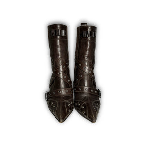 Christian Dior SS02 by John Galliano Studded Strapped Leather Heeled Boots