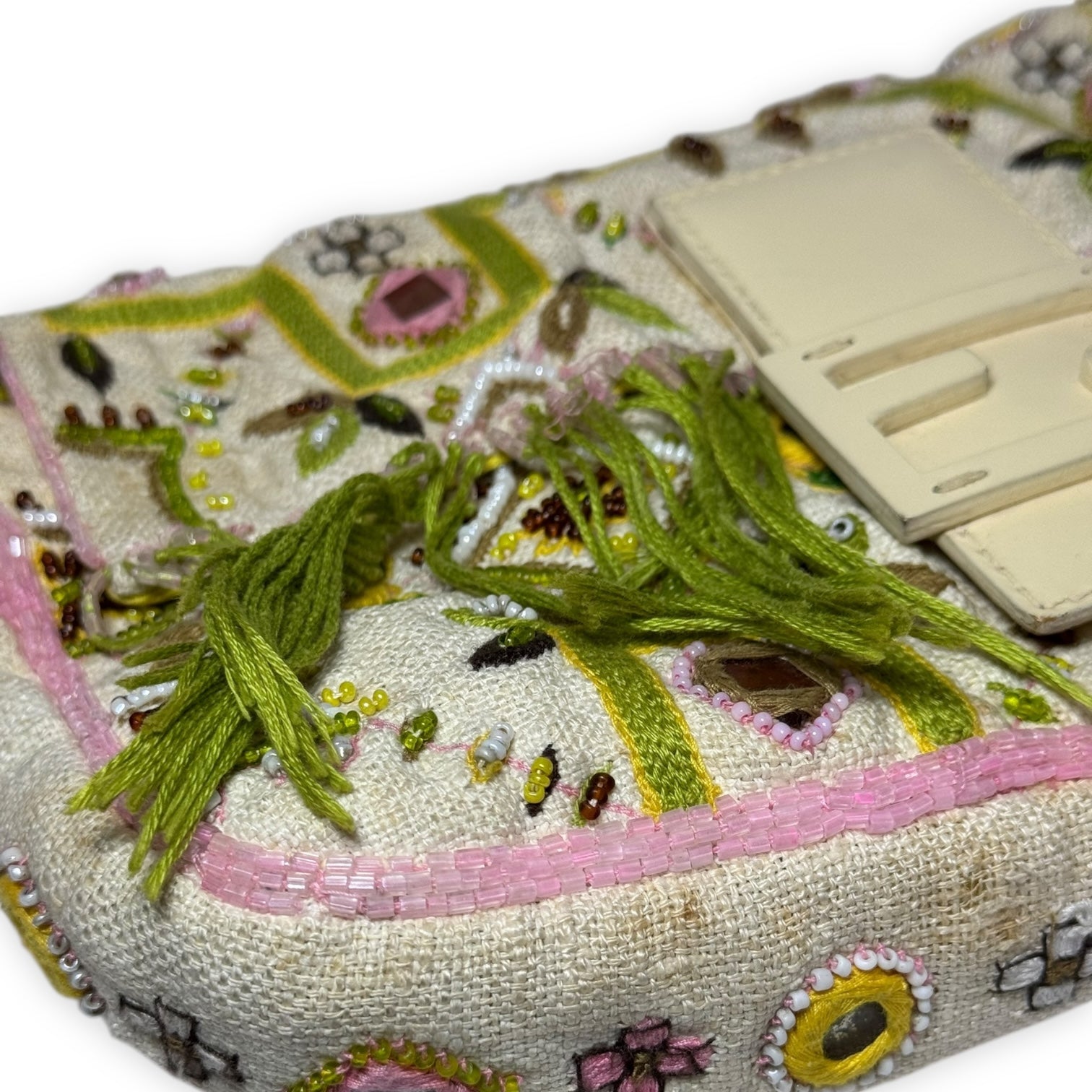 Fendi 2000s Floral Embellished Fringed Baguette Bag