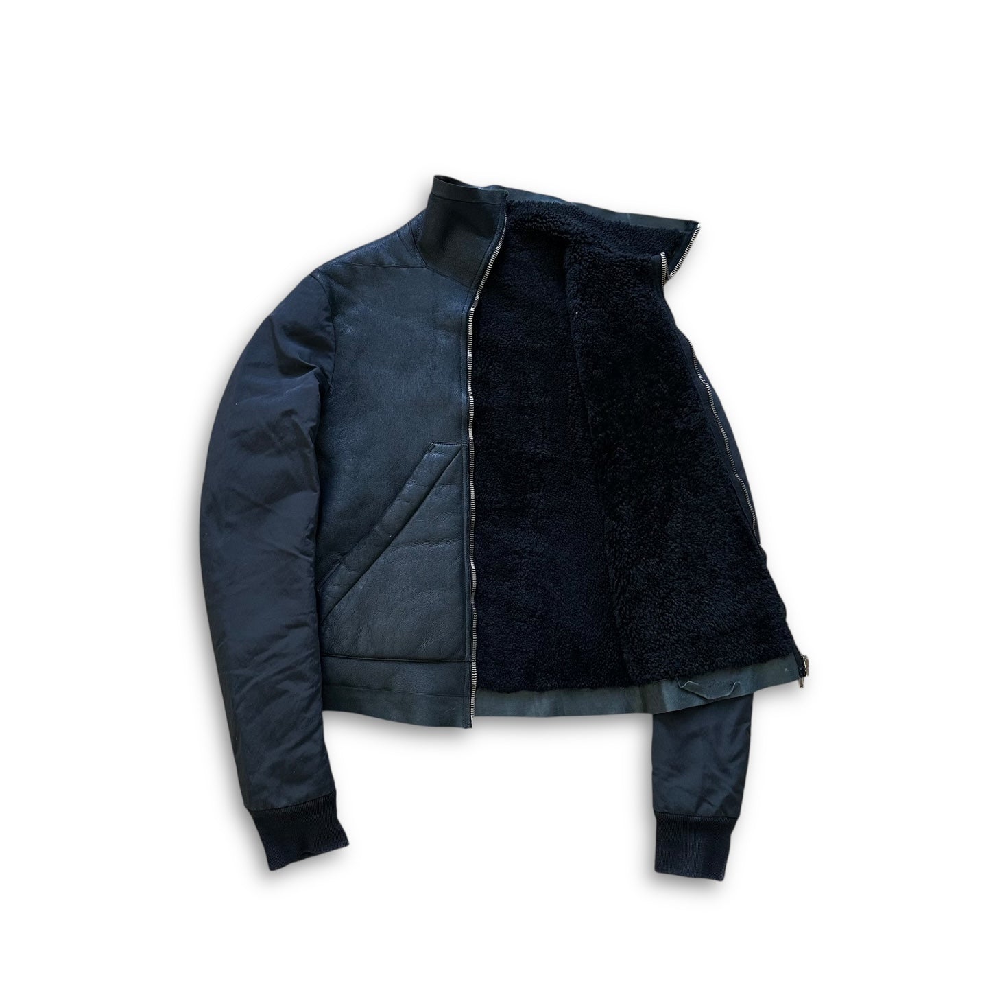 Rick Owens FW11 Shearling Jacket With Nylon Sleeves
