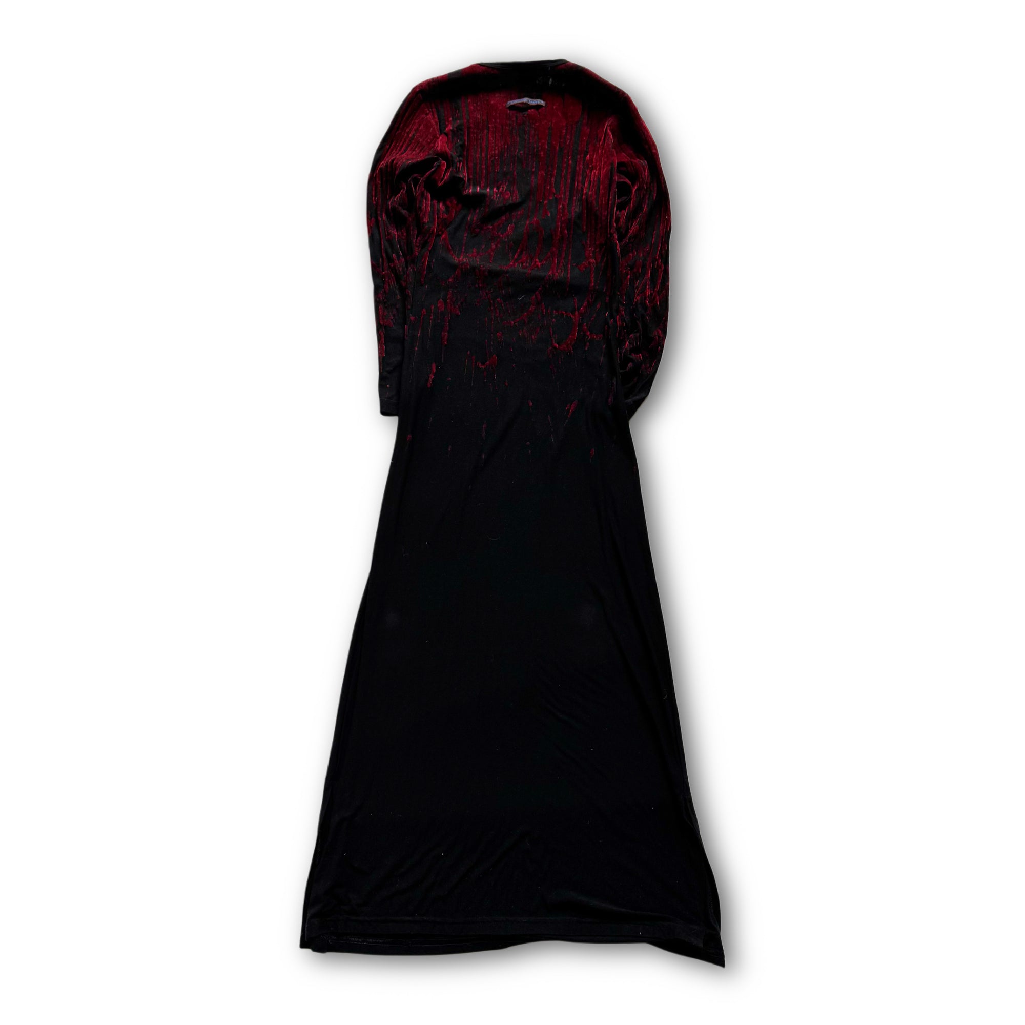 Jean Paul Gaultier Jeans AW98 Blood Drip Black Velvet Nylon Dress