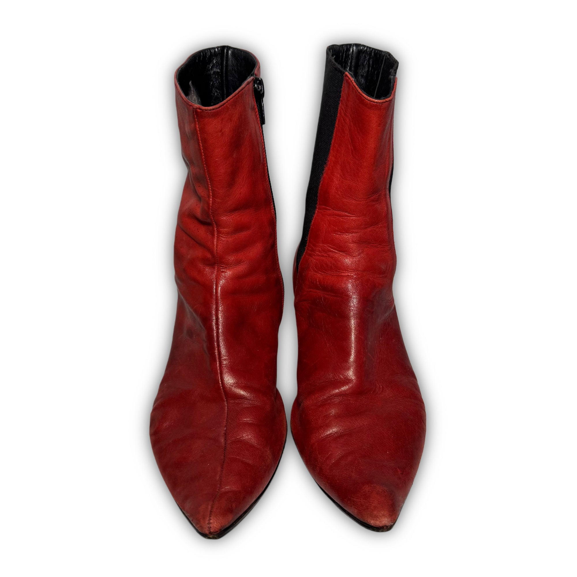 Maison Martin Margiela Artisanal Mismatched Red Pointed Toe Leather Heels