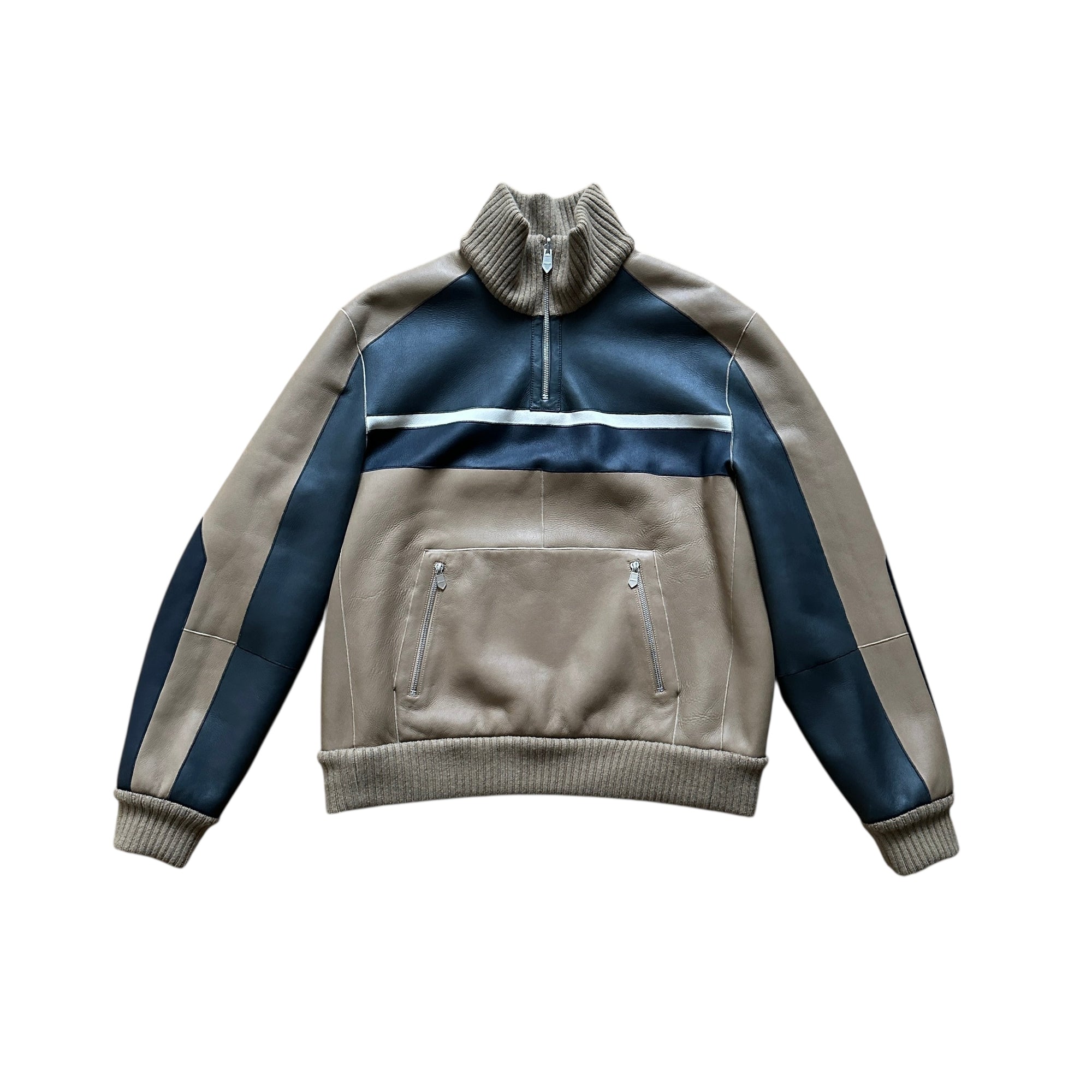 Hermès FW20 Reversible Shearling Leather Paneled Half Zip Jacket