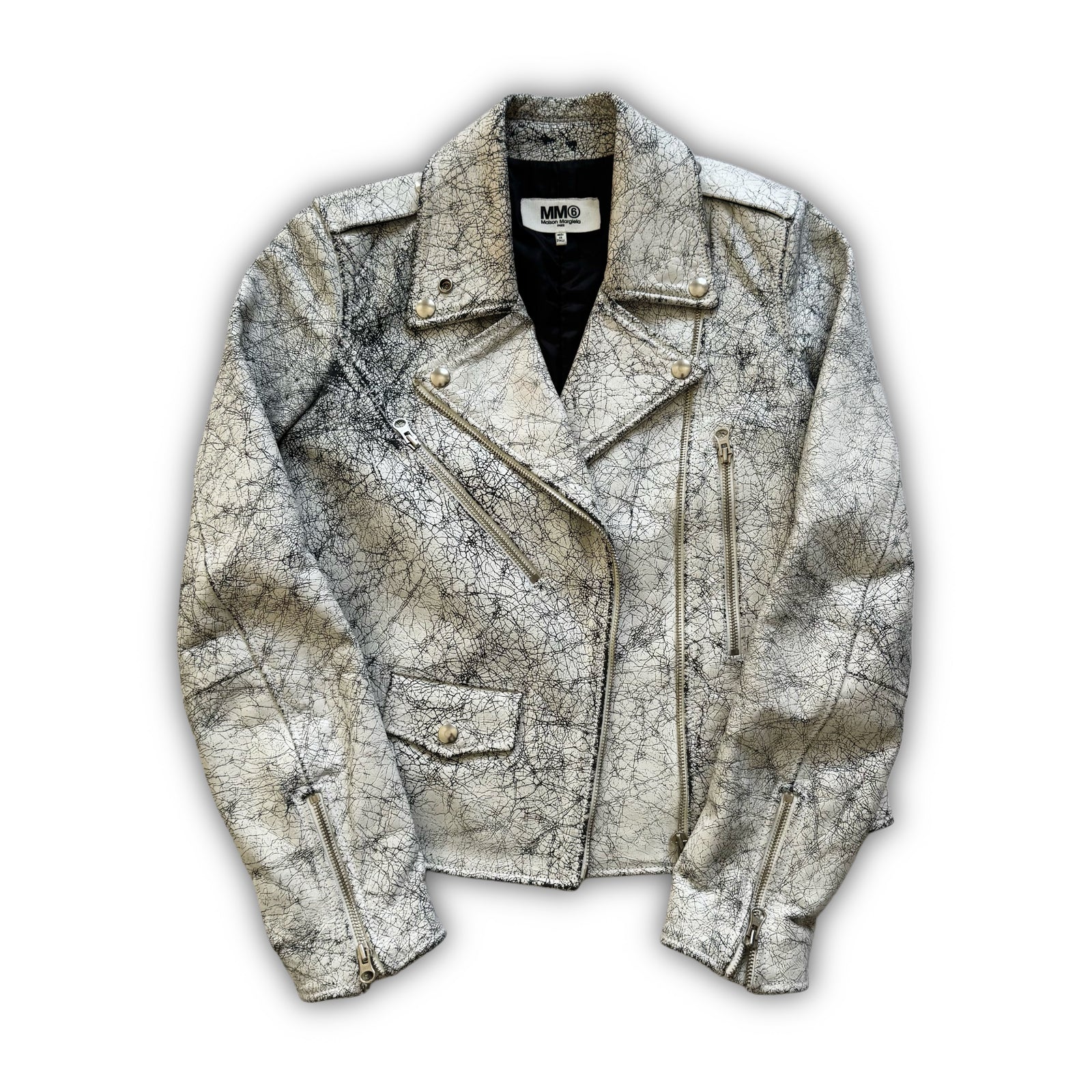 Maison Margiela MM6 AW16 Cracked White Leather Biker Jacket
